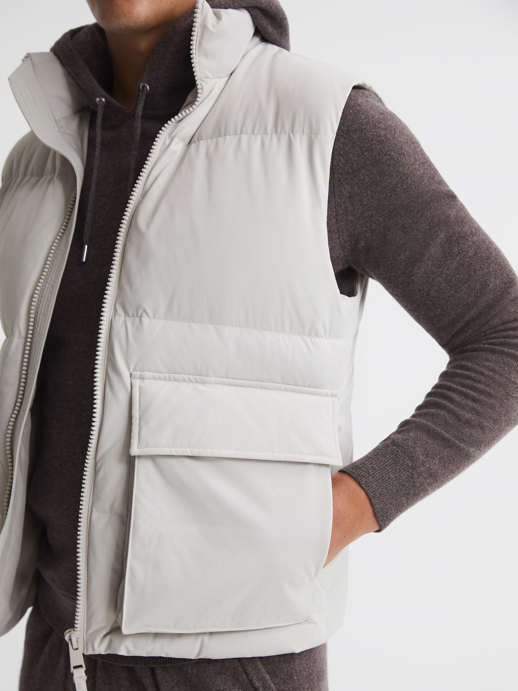 Funnel Neck Puffer Gilet in Stone - Image 4 of 5