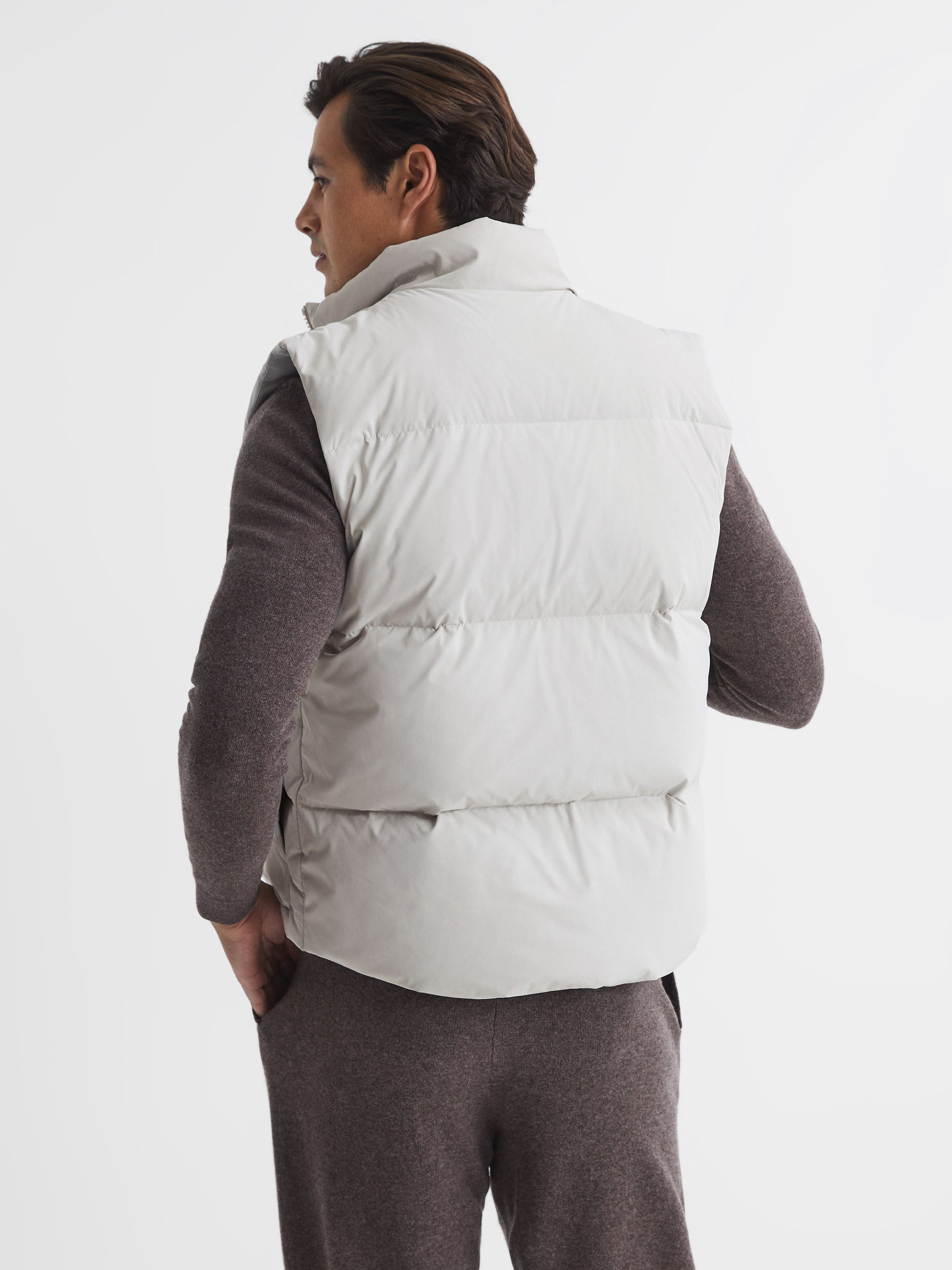 Funnel Neck Puffer Gilet in Stone - Image 5 of 5