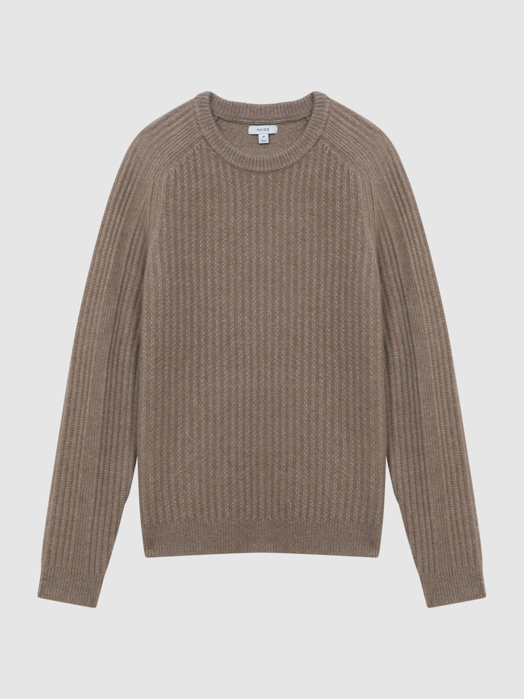Wool-Cotton Textured Crew Neck Jumper in Mouse Melange - Image 2 of 5