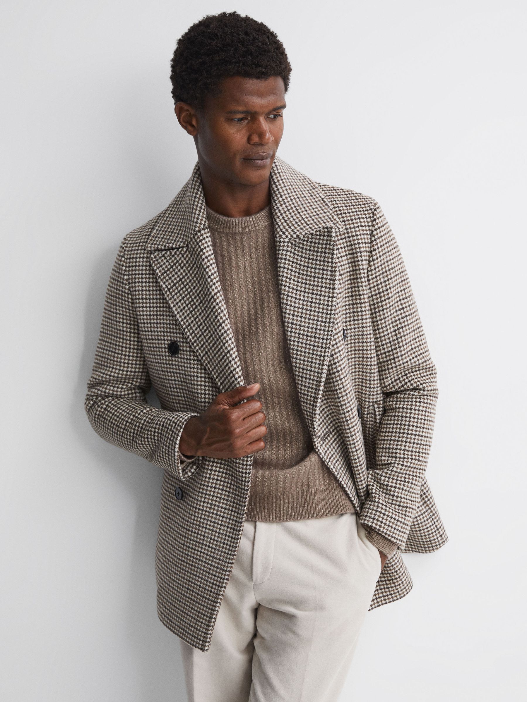 Wool-Cotton Textured Crew Neck Jumper in Mouse Melange - Image 3 of 5