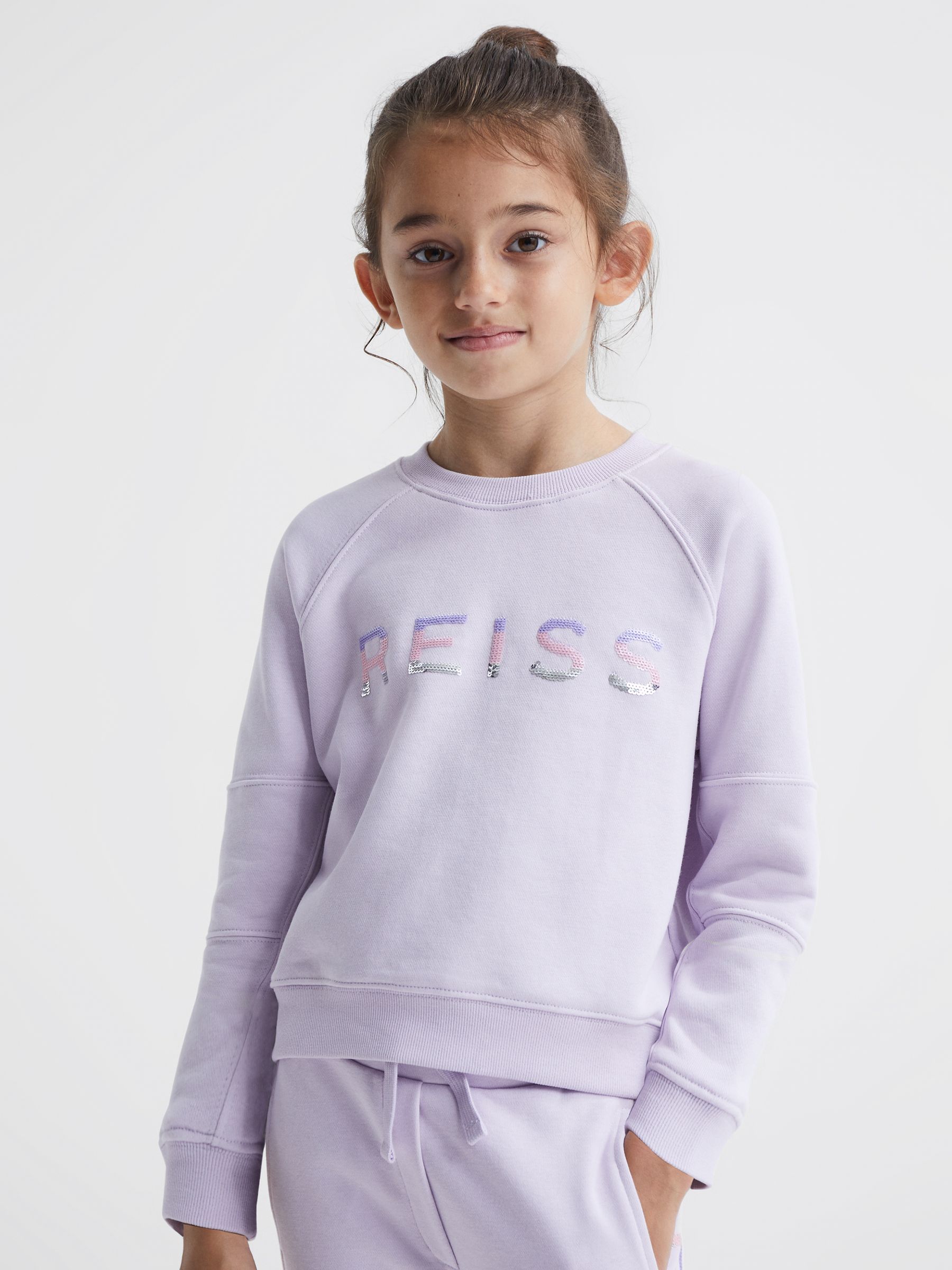 Senior Sequin Crew Neck Jumper in Lilac - Image 1 of 7 Senior Sequin Crew Neck Jumper in Lilac - Image 1 of 7