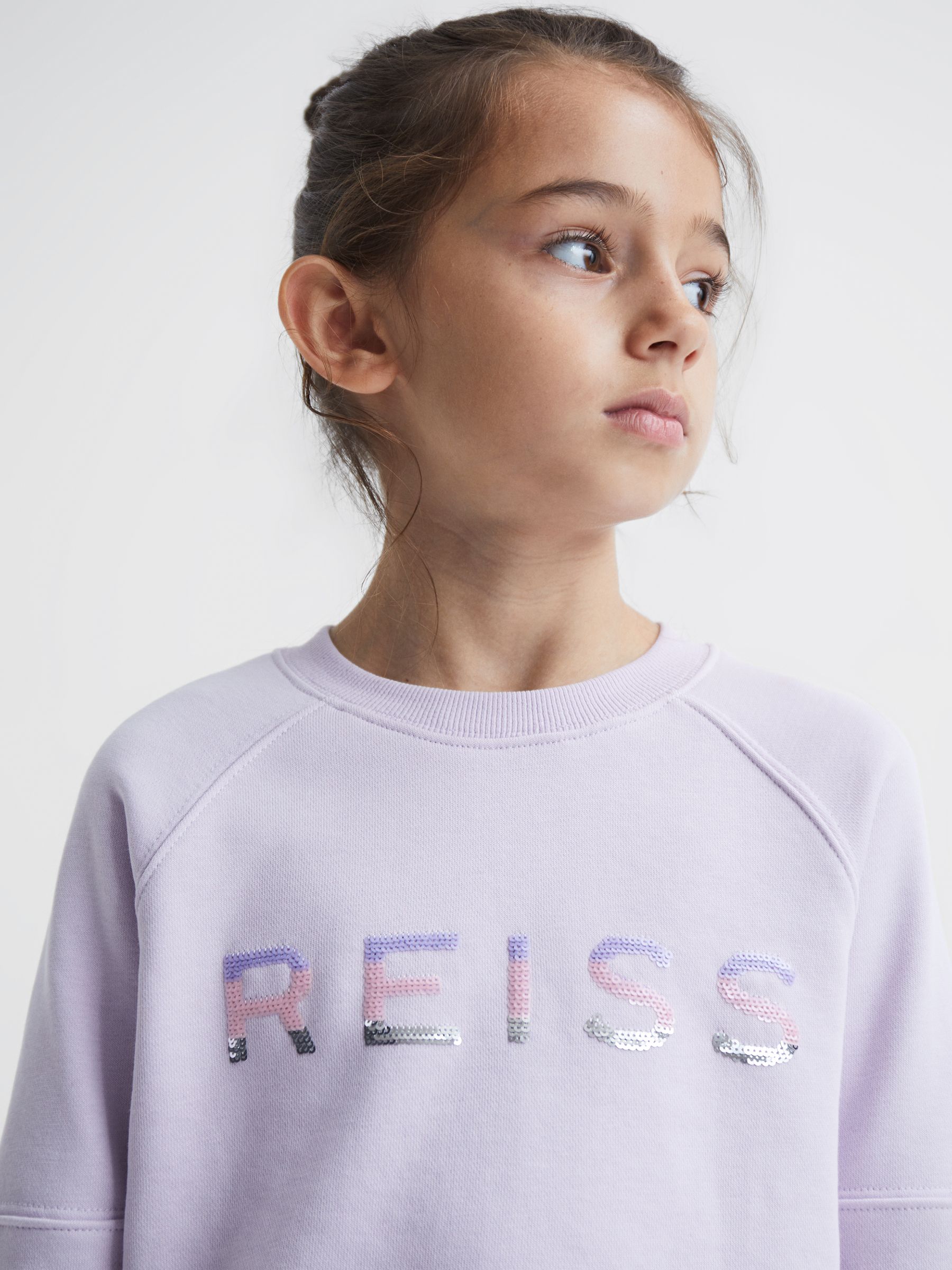 Senior Sequin Crew Neck Jumper in Lilac - Image 4 of 7