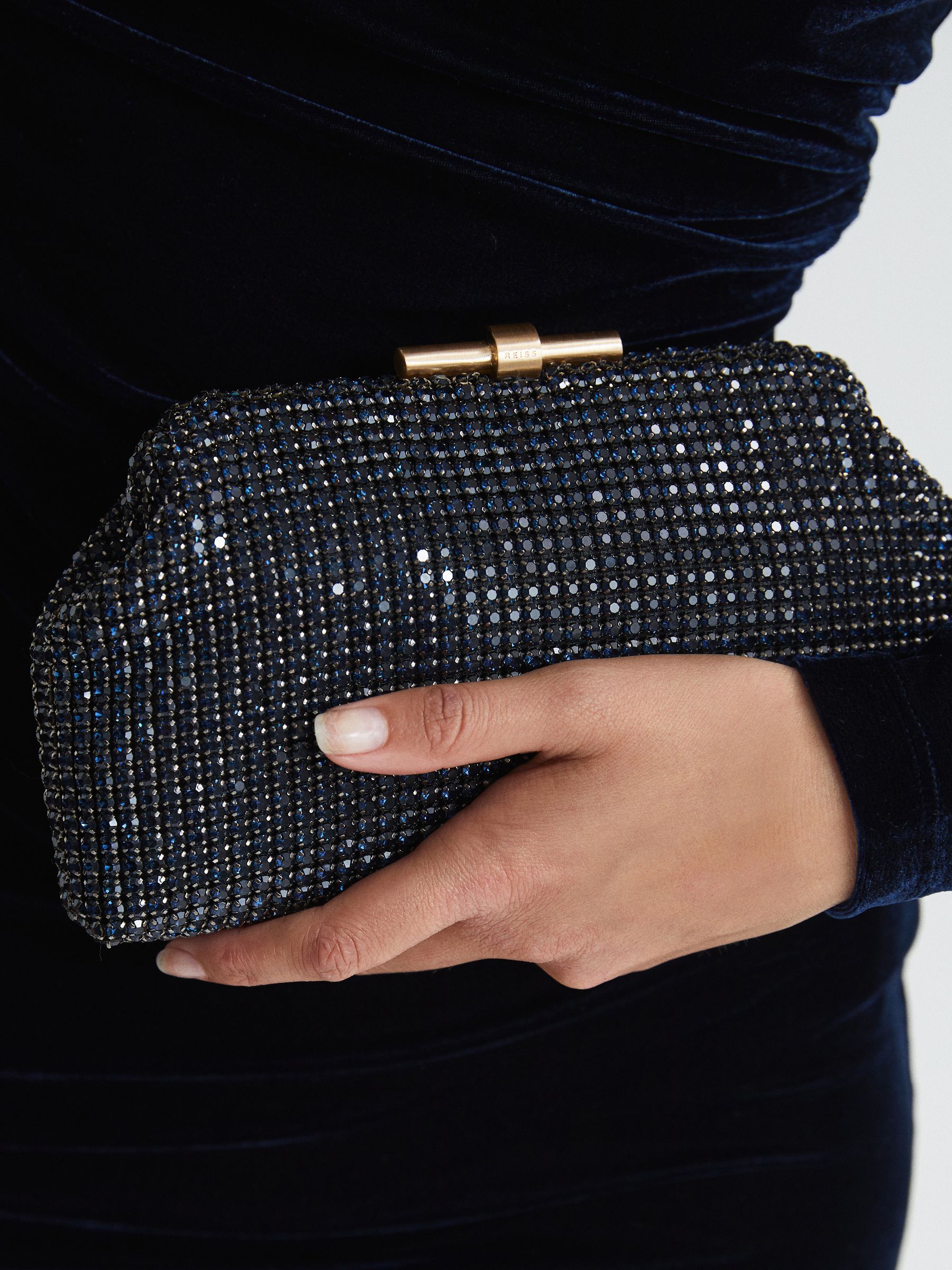 Embellished Clutch Bag in Navy - Image 4 of 7