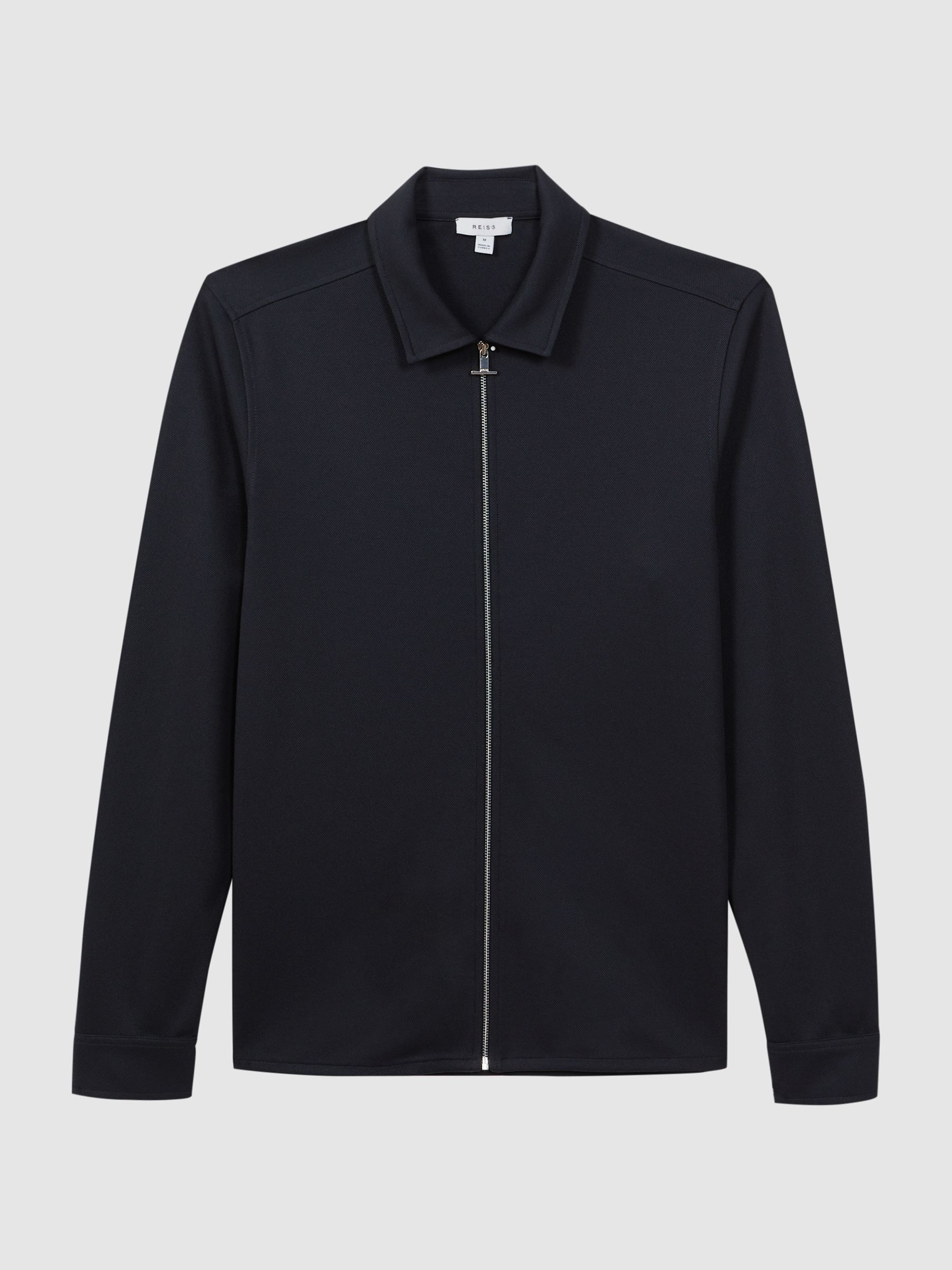 Slim Fit Long Sleeve Zip Through Jacket in Navy - Image 2 of 5