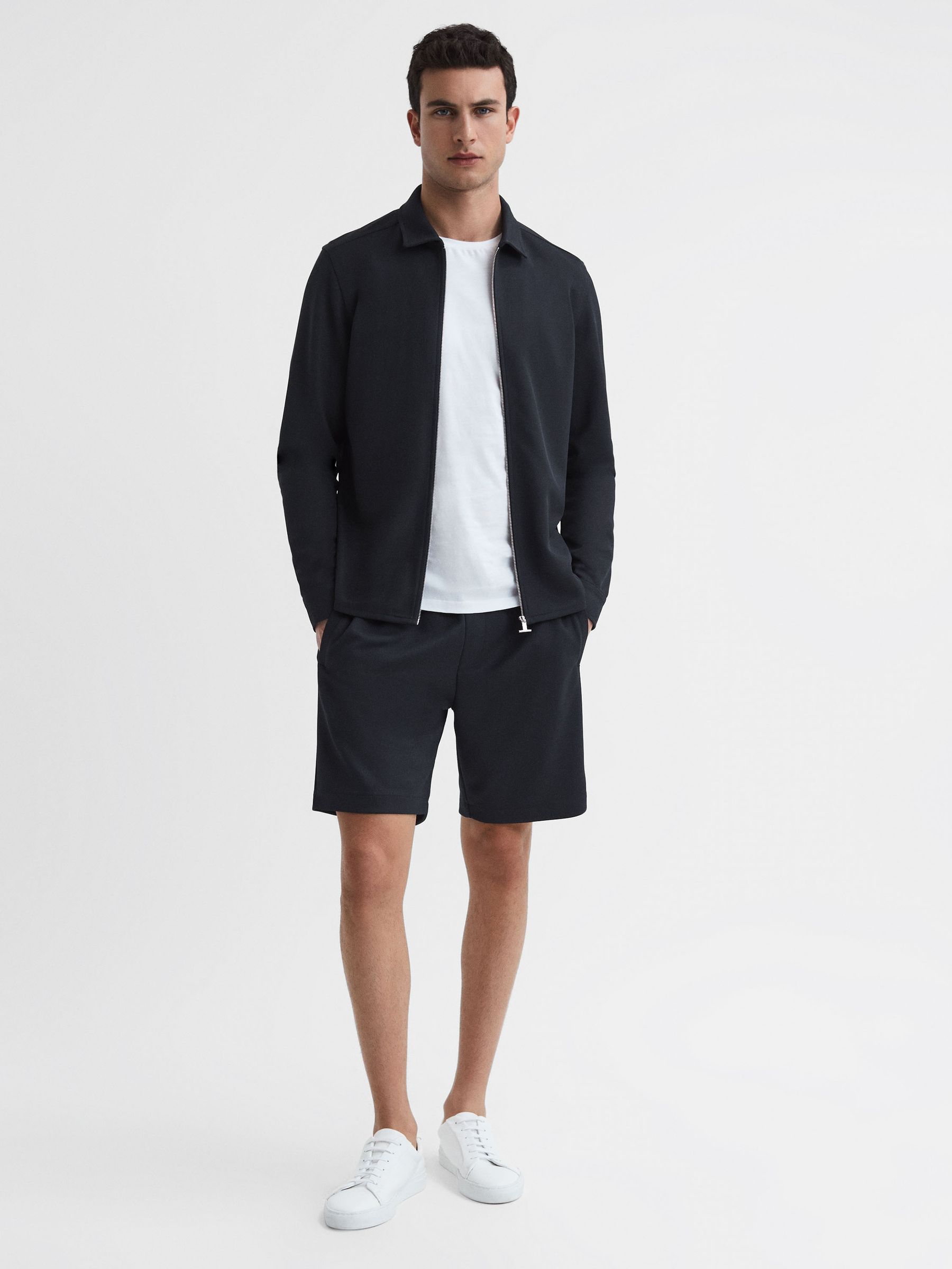 Slim Fit Long Sleeve Zip Through Jacket in Navy - Image 3 of 5