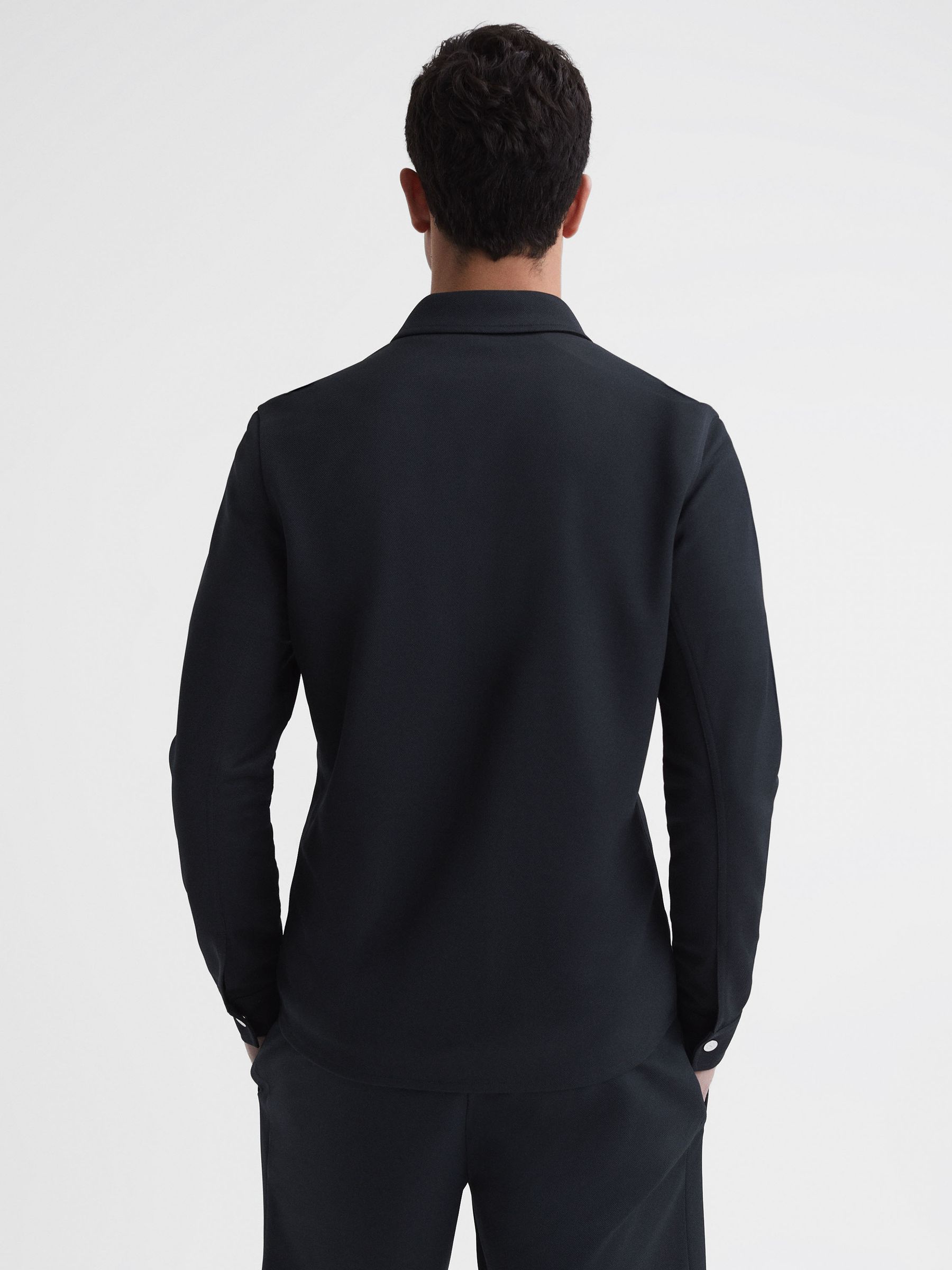 Slim Fit Long Sleeve Zip Through Jacket in Navy - Image 5 of 5