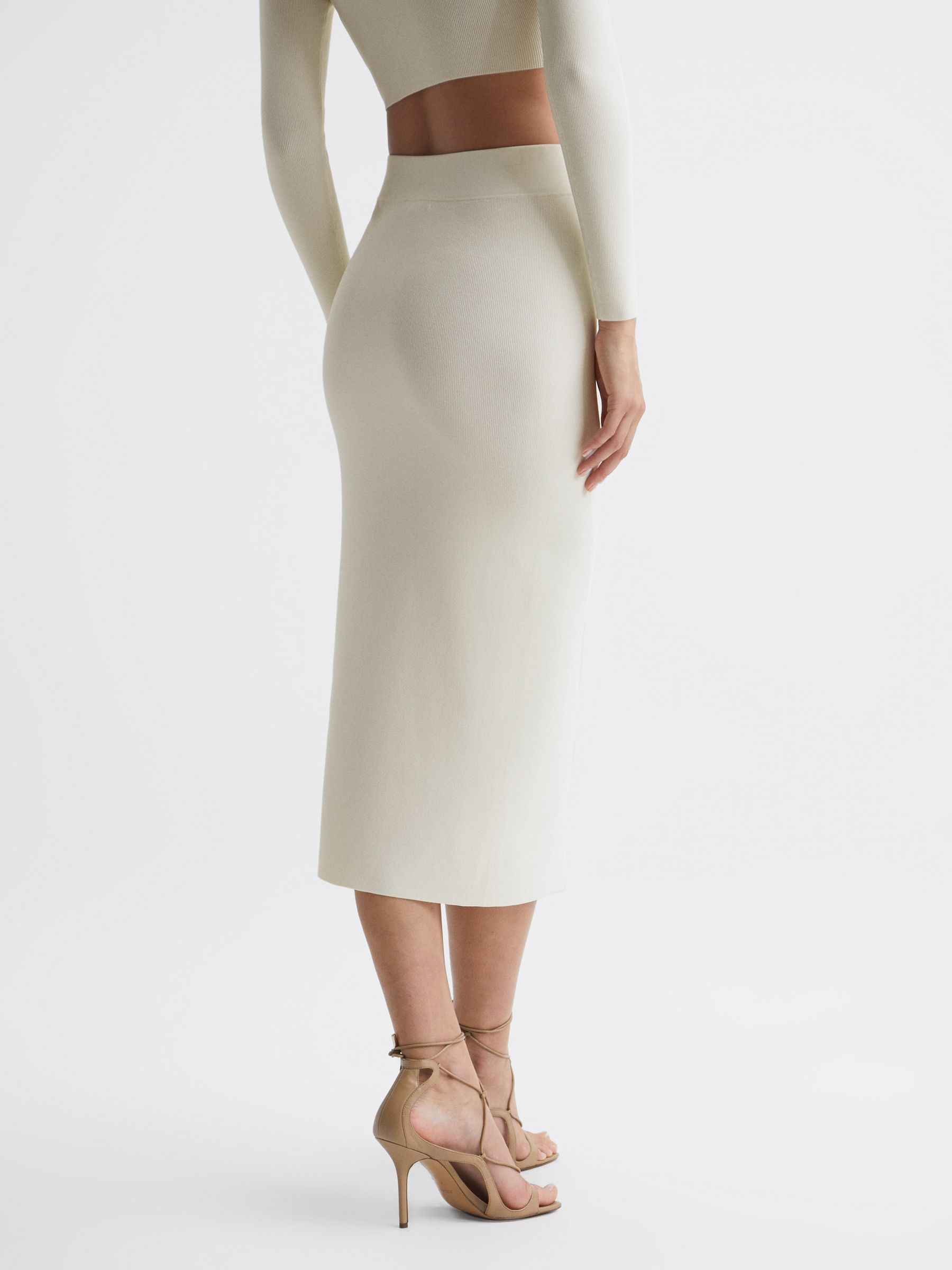 Reiss Knitted Co Ord Midi Skirt in White - REISS