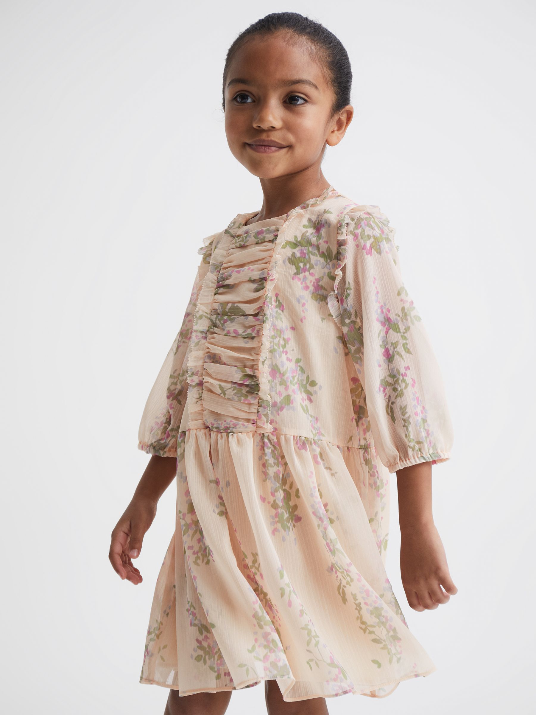 9-12 yrs Chiffon Print Dress in Pink Print - Image 3 of 7