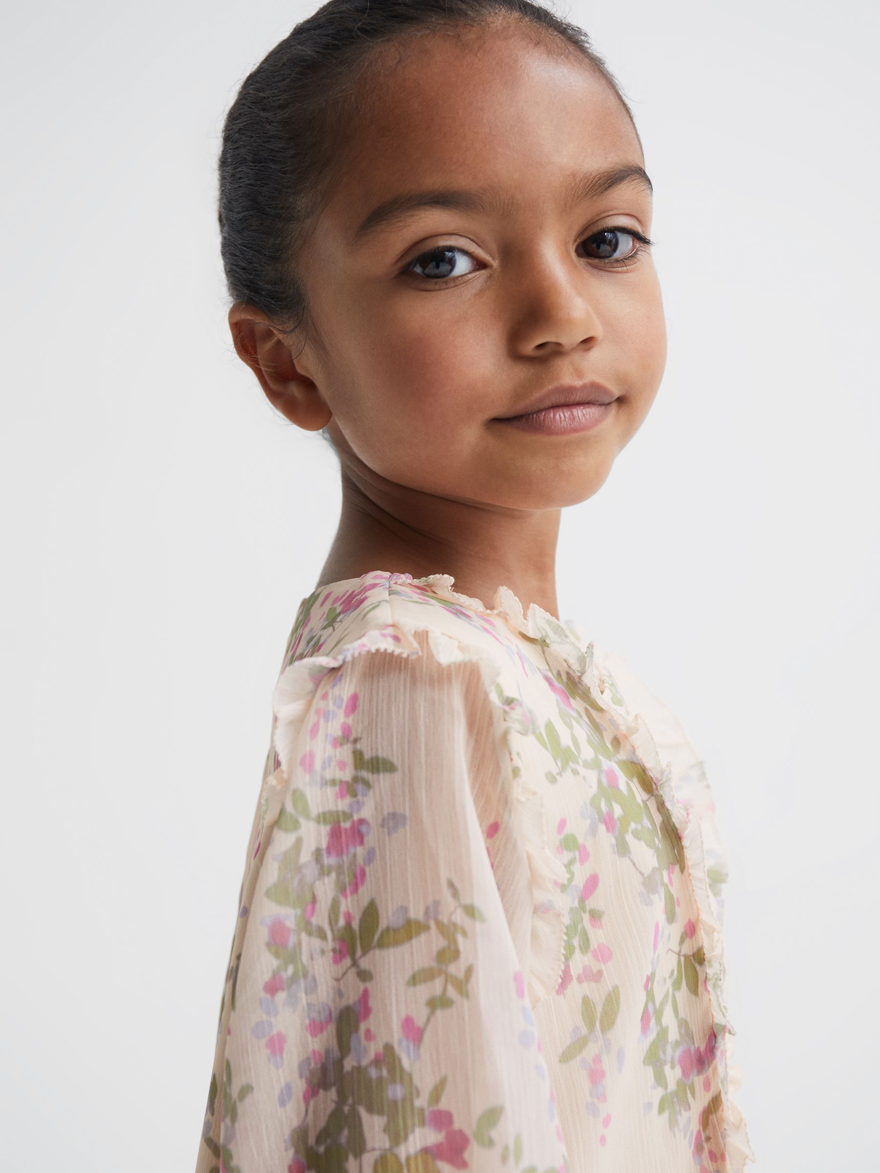 9-12 yrs Chiffon Print Dress in Pink Print - Image 4 of 7
