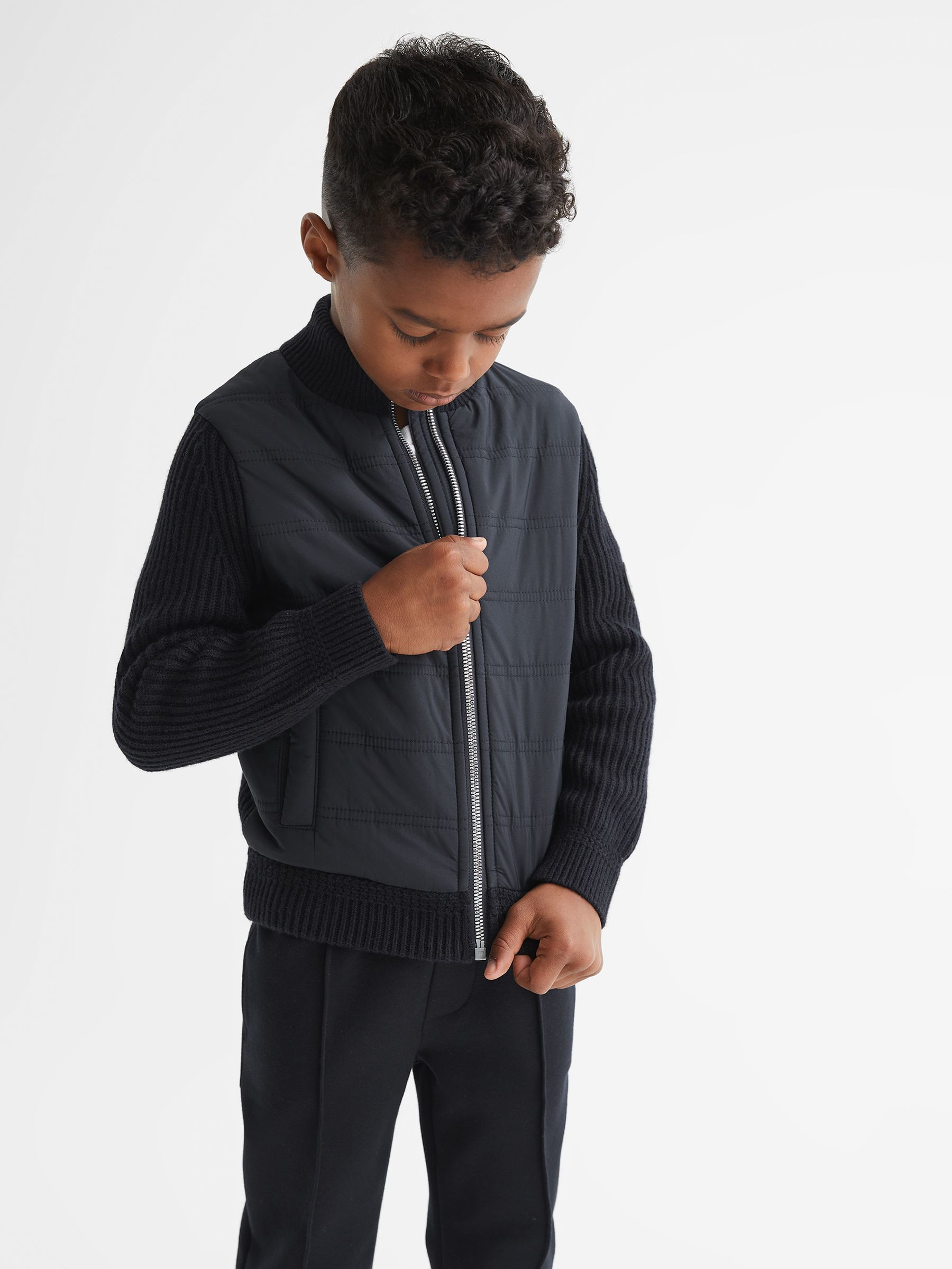 9-12 yrs Hybrid Zip Through Quilted Jacket in Navy - Image 1 of 7