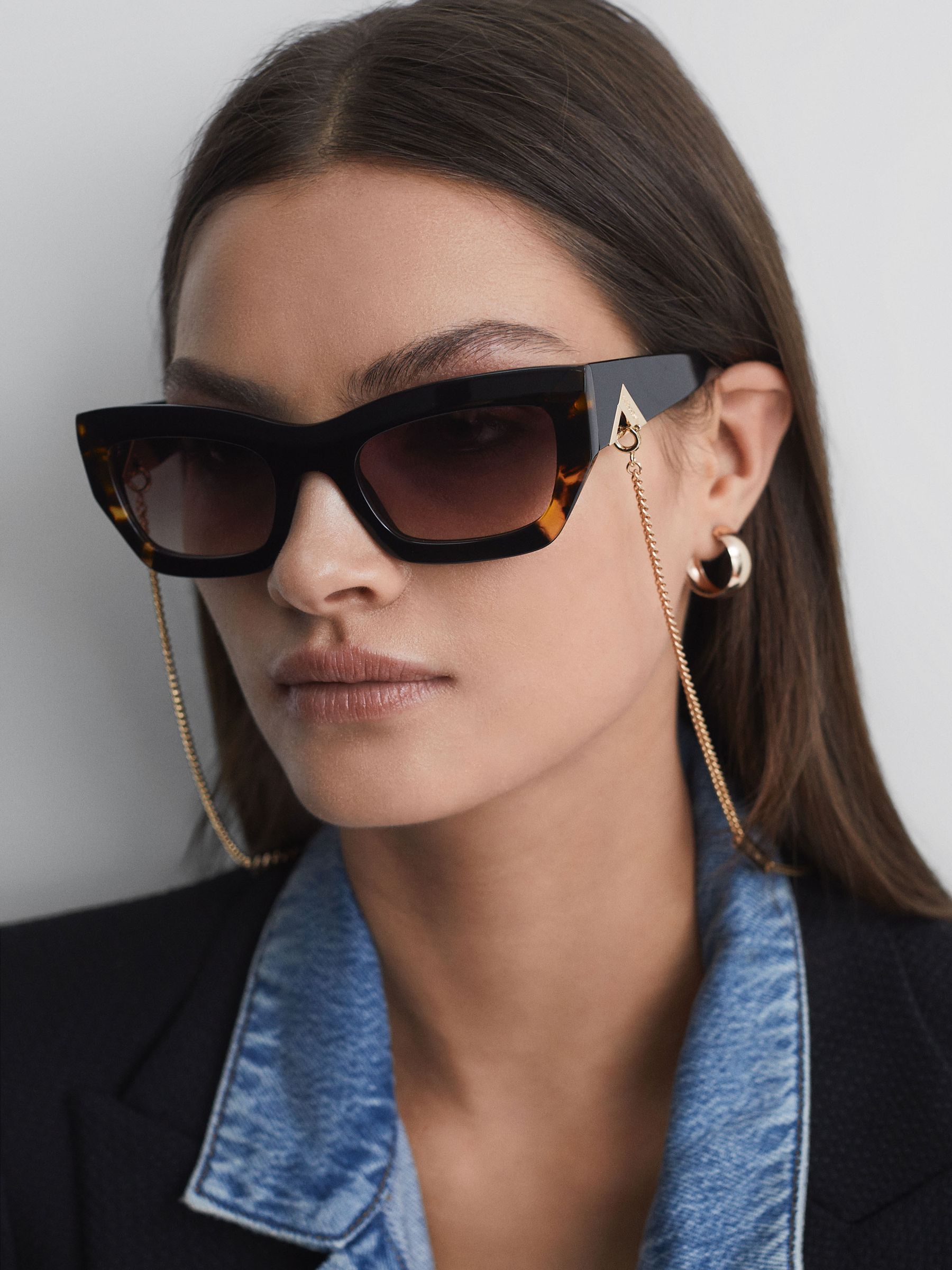 Missoni Eyewear Removable Chain Cat Eye Sunglasses in Tortoise - Image 2 of 4