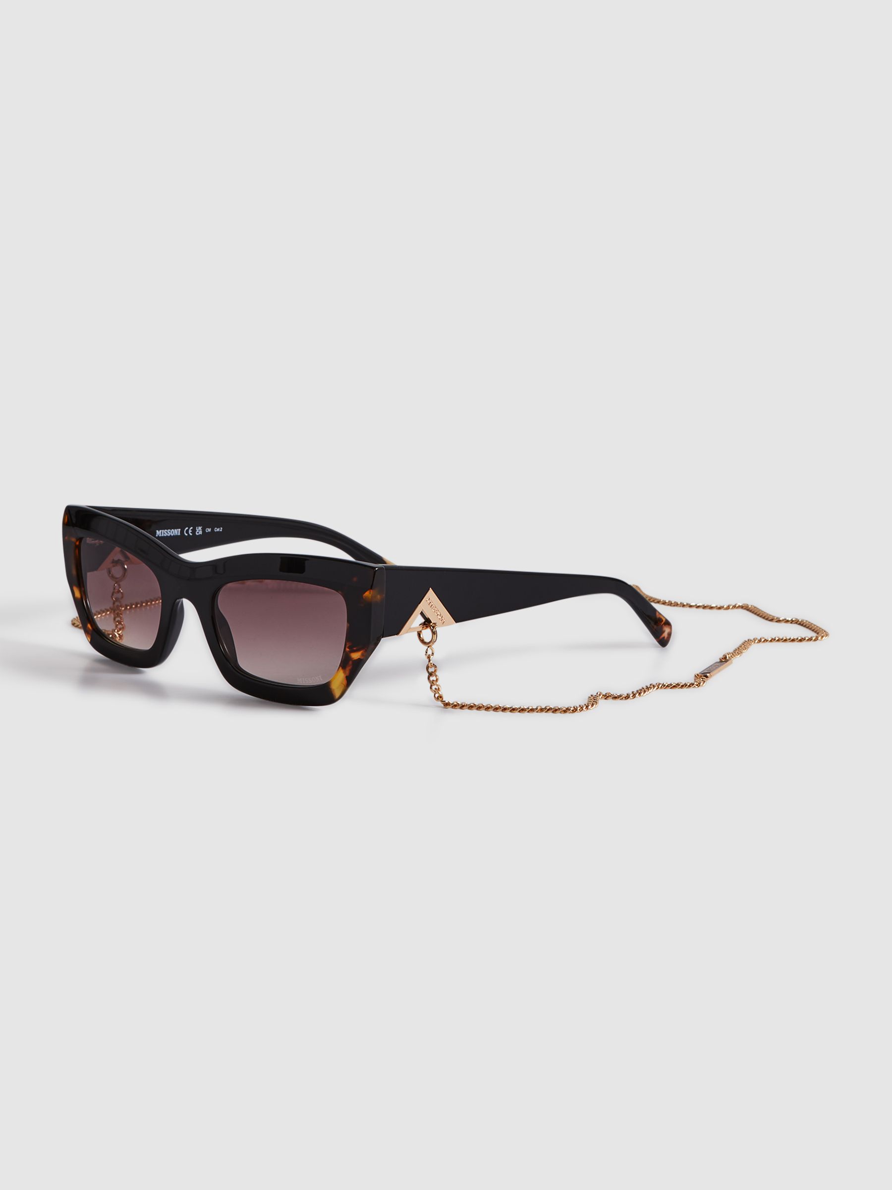 Missoni Eyewear Removable Chain Cat Eye Sunglasses in Tortoise - Image 3 of 4