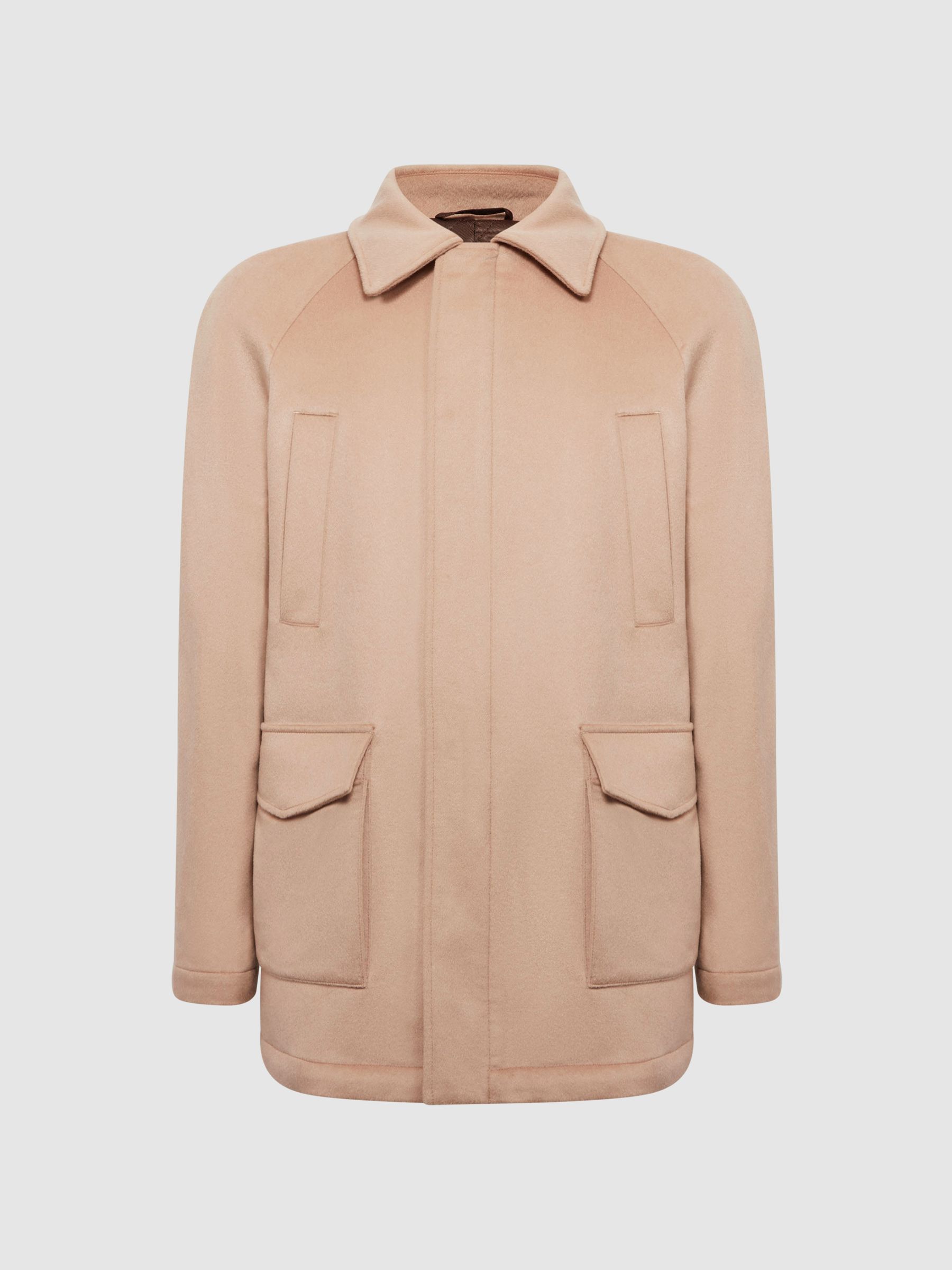 Zip Through Cashmere Coat in Cream - Image 2 of 7