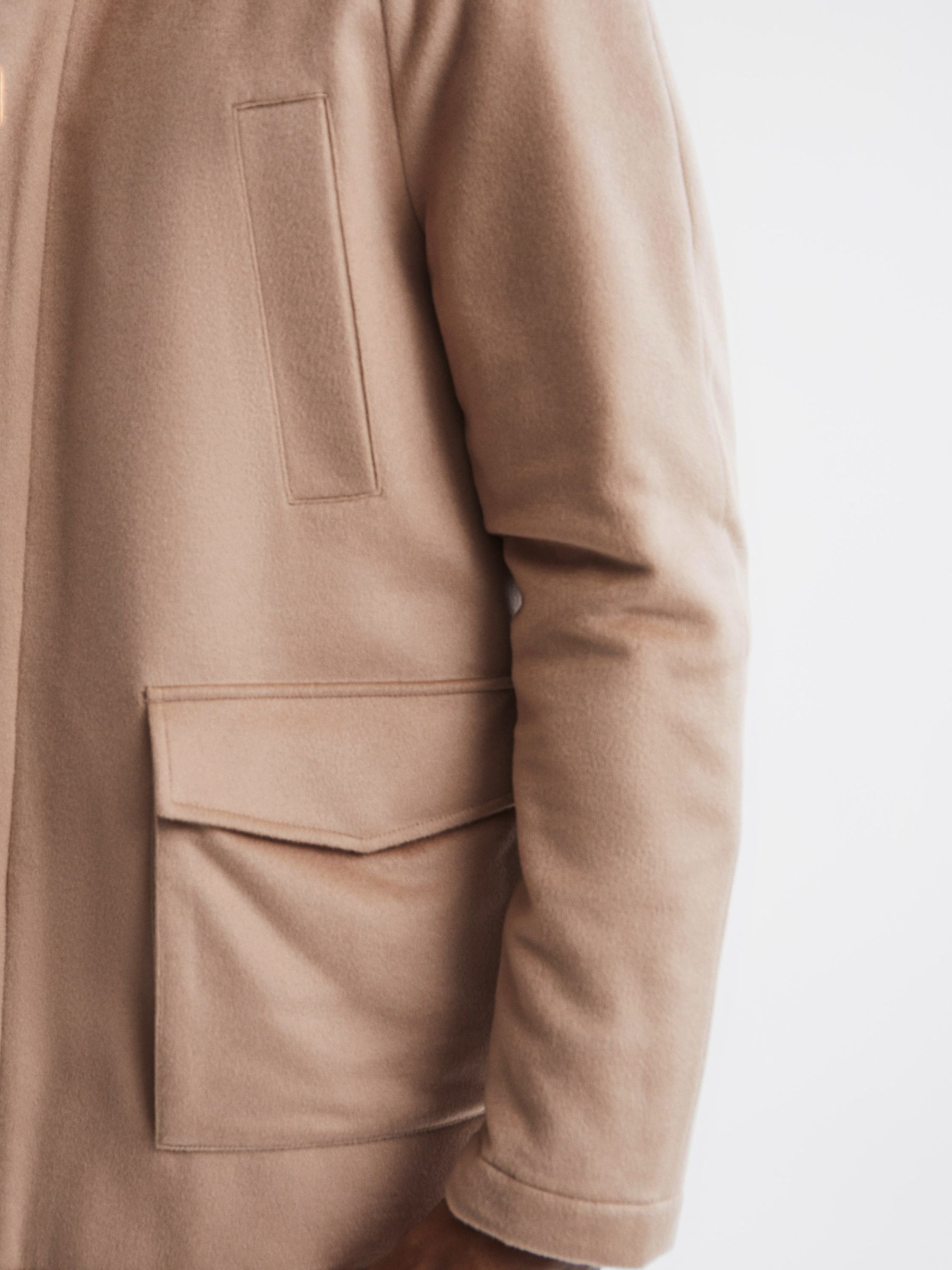 Zip Through Cashmere Coat in Cream - Image 4 of 7