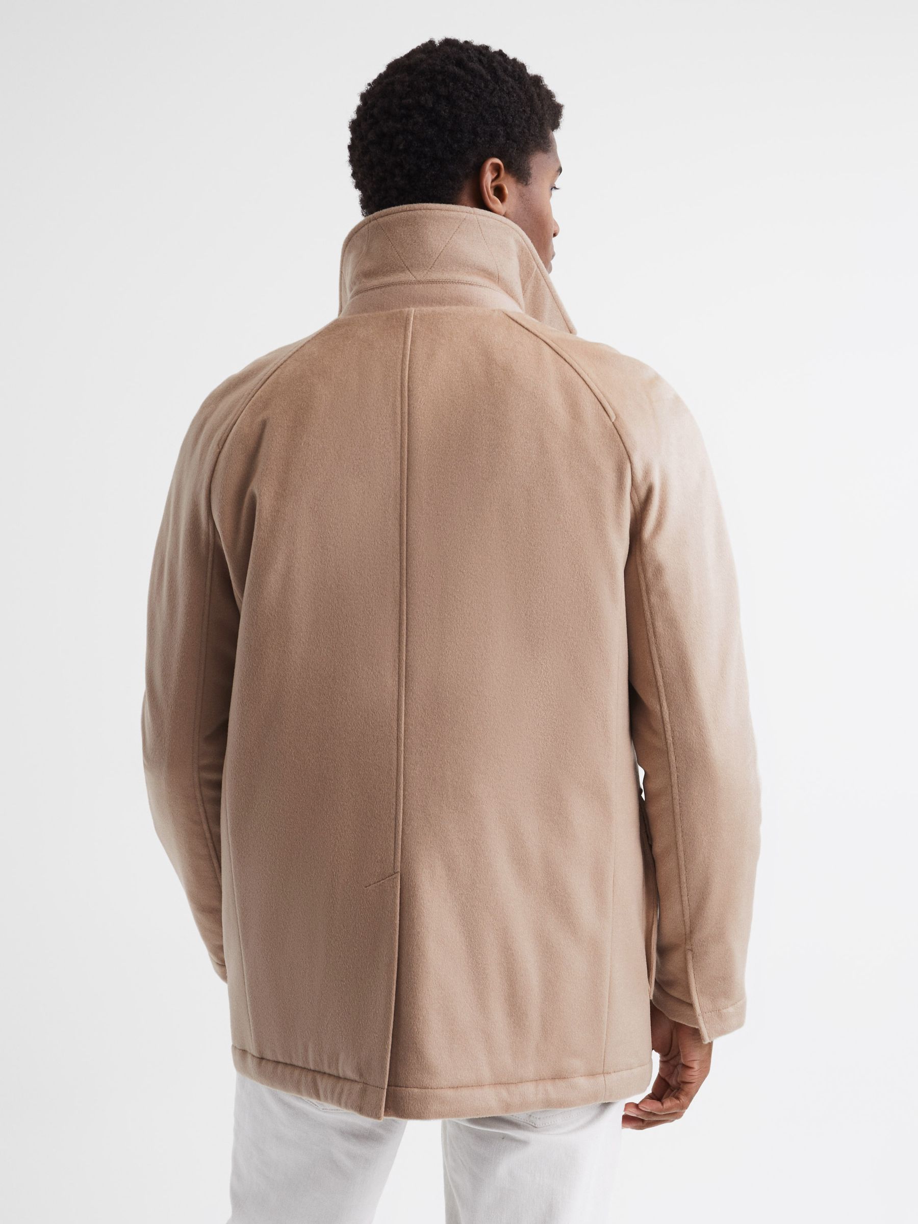 Zip Through Cashmere Coat in Cream - Image 5 of 7