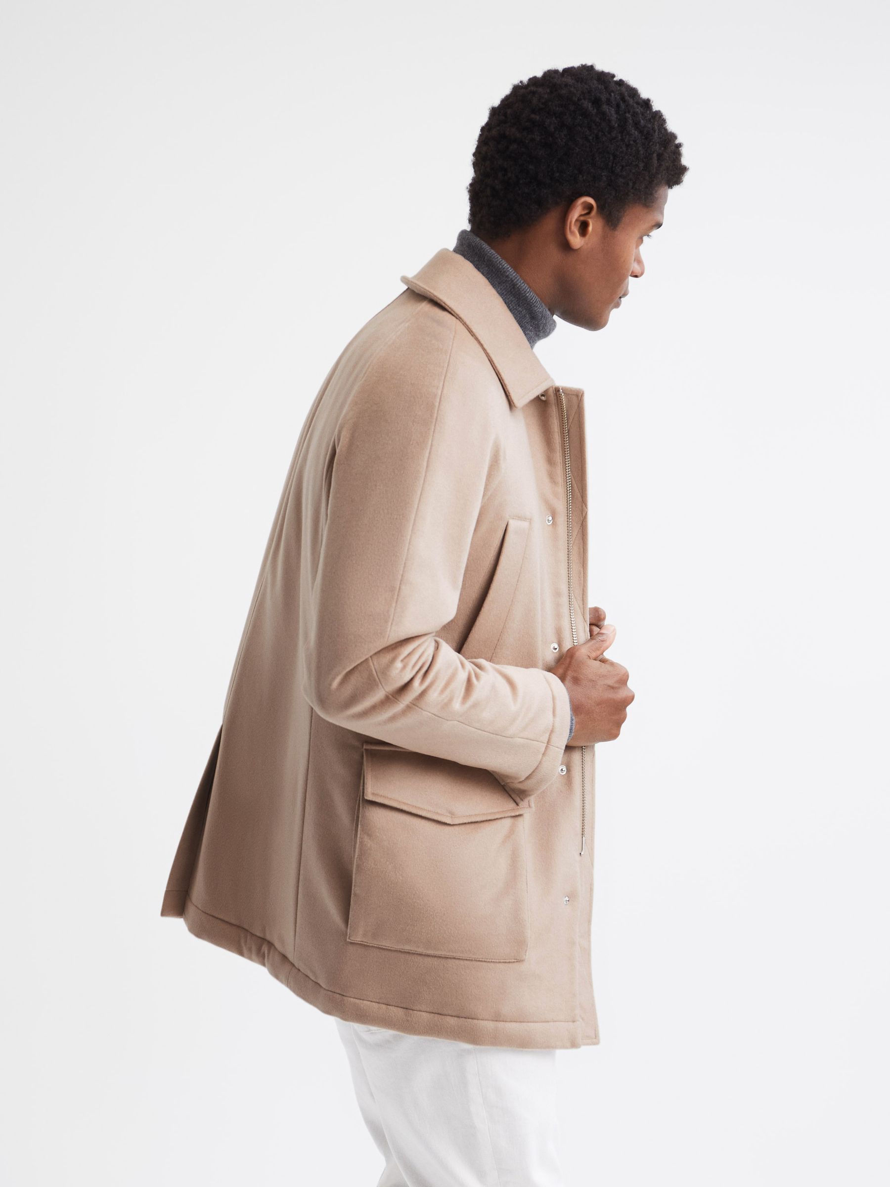 Zip Through Cashmere Coat in Cream - Image 6 of 7