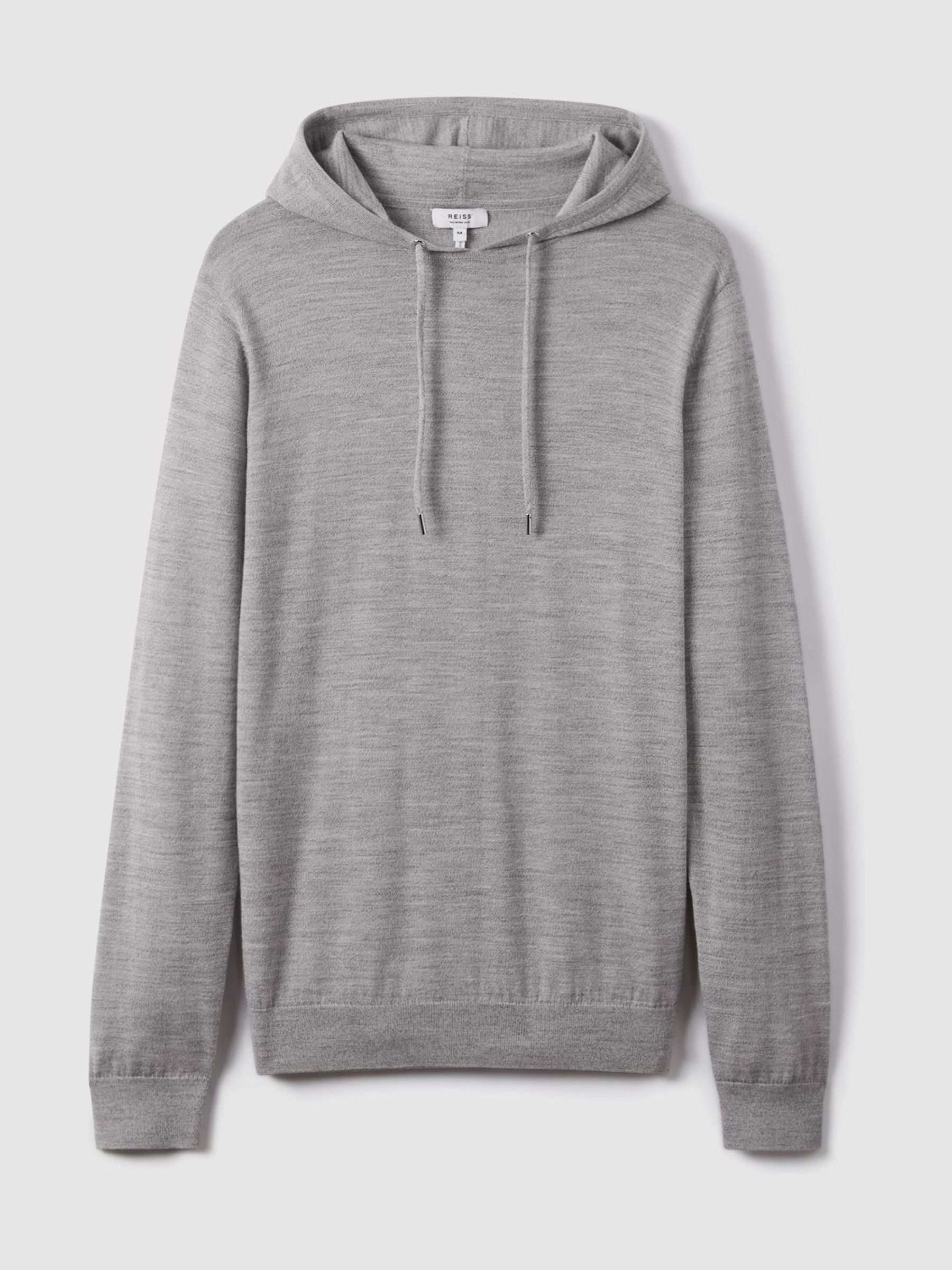 Merino Wool Drawstring Hoodie in Soft Grey Mouline - Obrázek 2 z 7