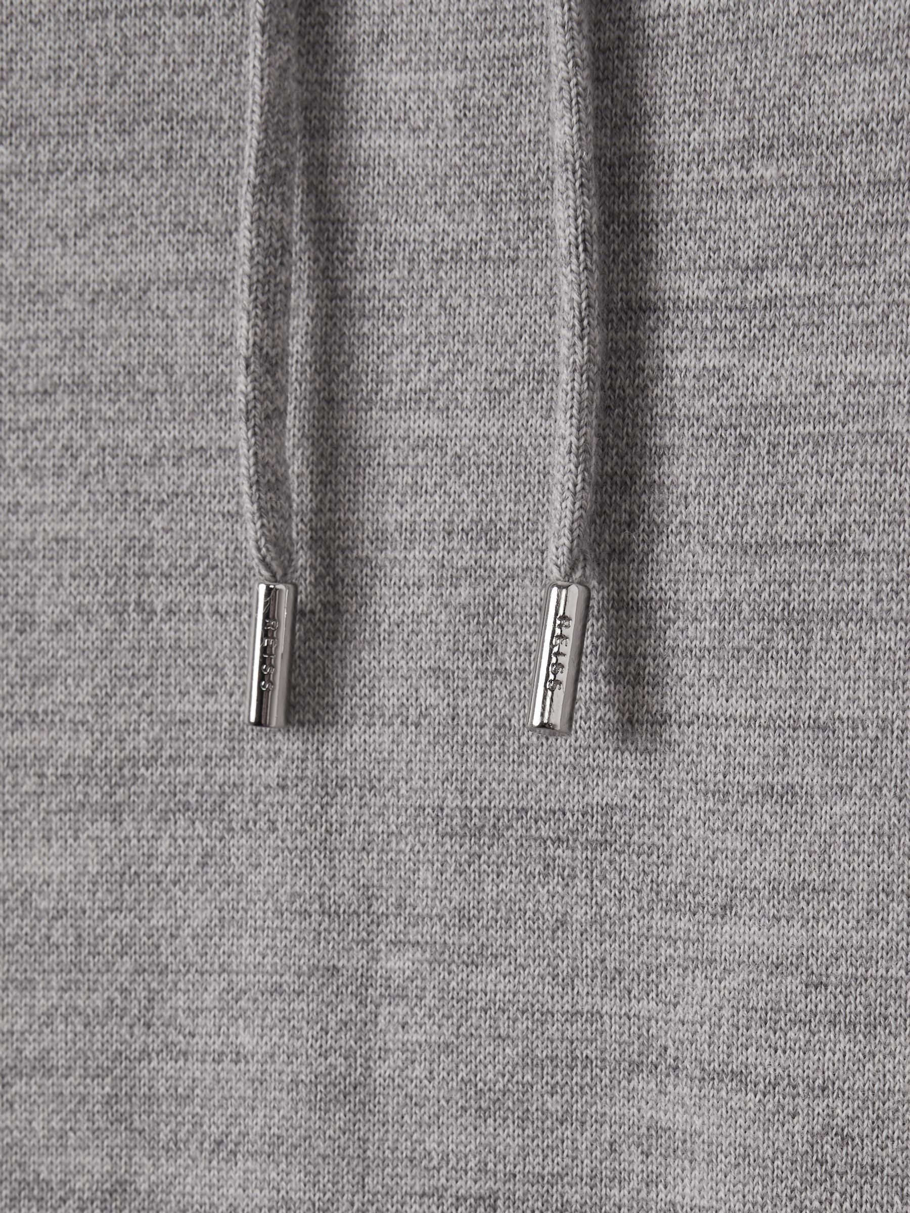 Merino Wool Drawstring Hoodie in Soft Grey Mouline - Obrázek 6 z 7