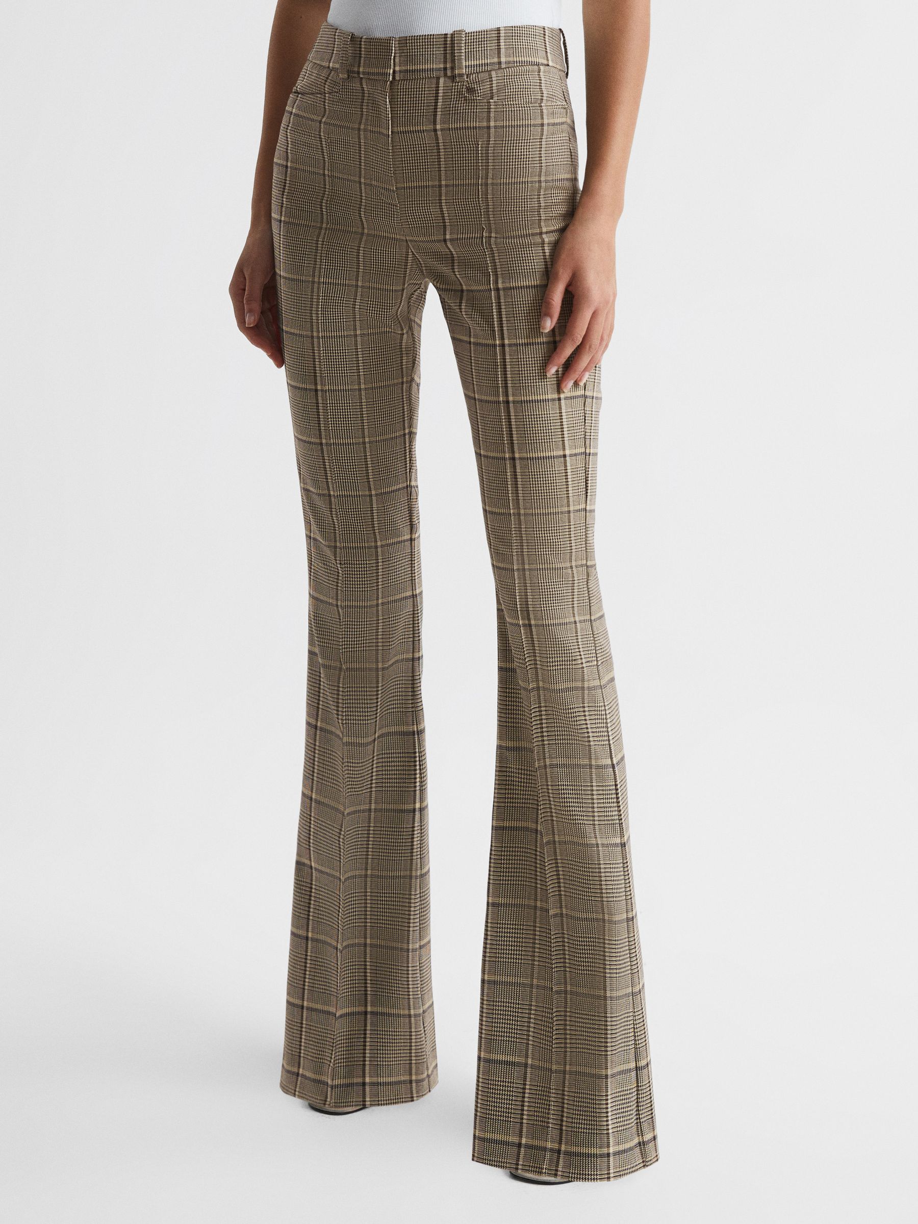 Flared Check Trousers in Brown - Image 1 of 6