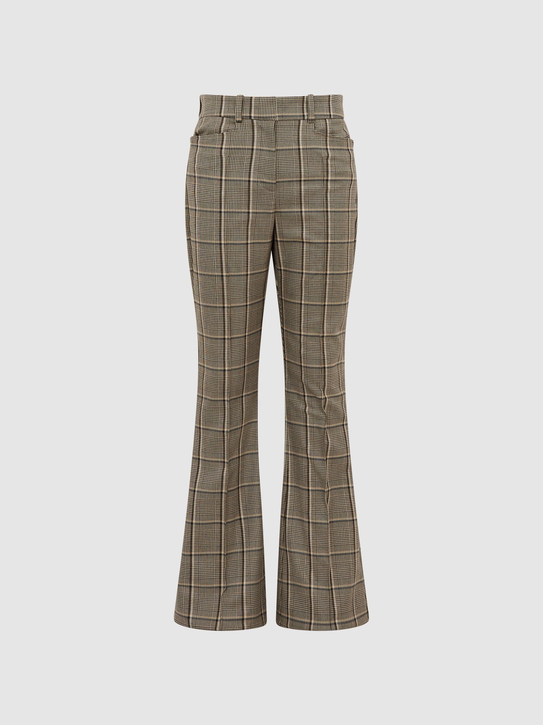 Flared Check Trousers in Brown - Image 2 of 6