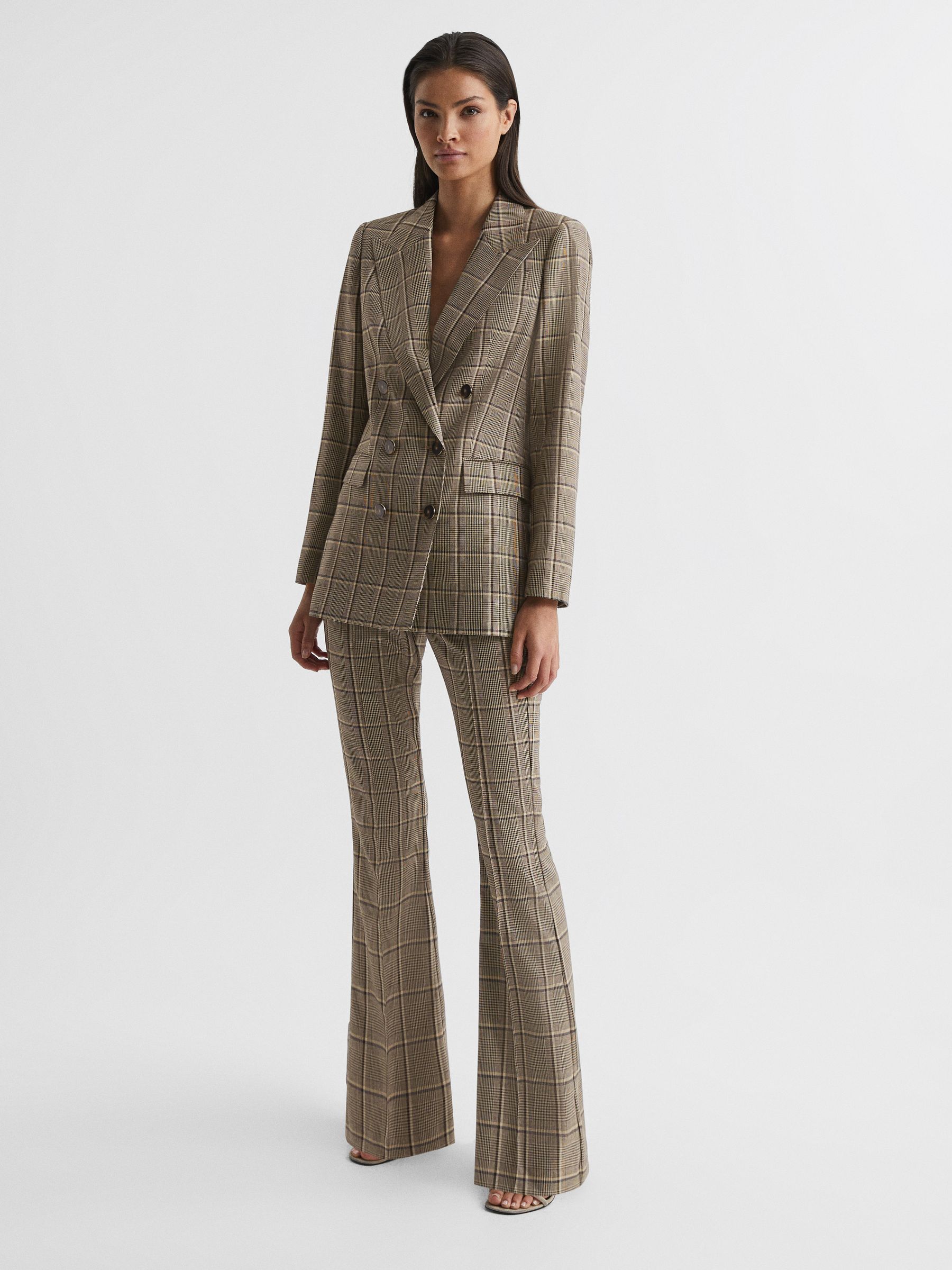 Flared Check Trousers in Brown - Image 3 of 6