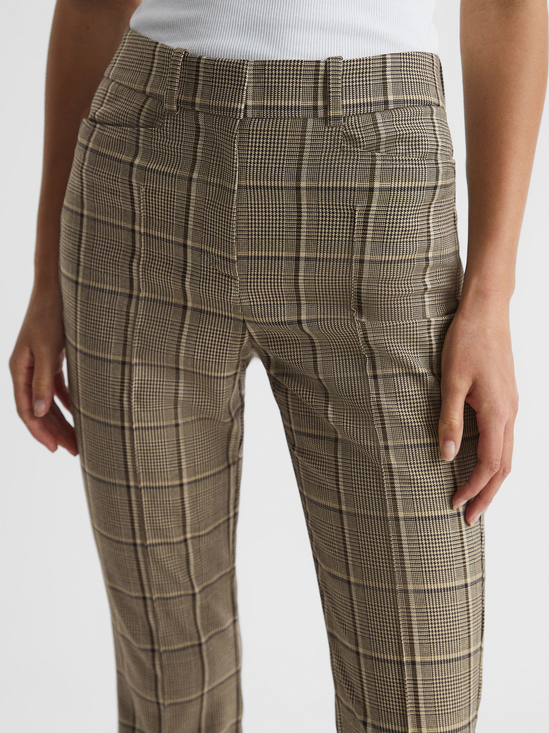 Flared Check Trousers in Brown - Image 4 of 6