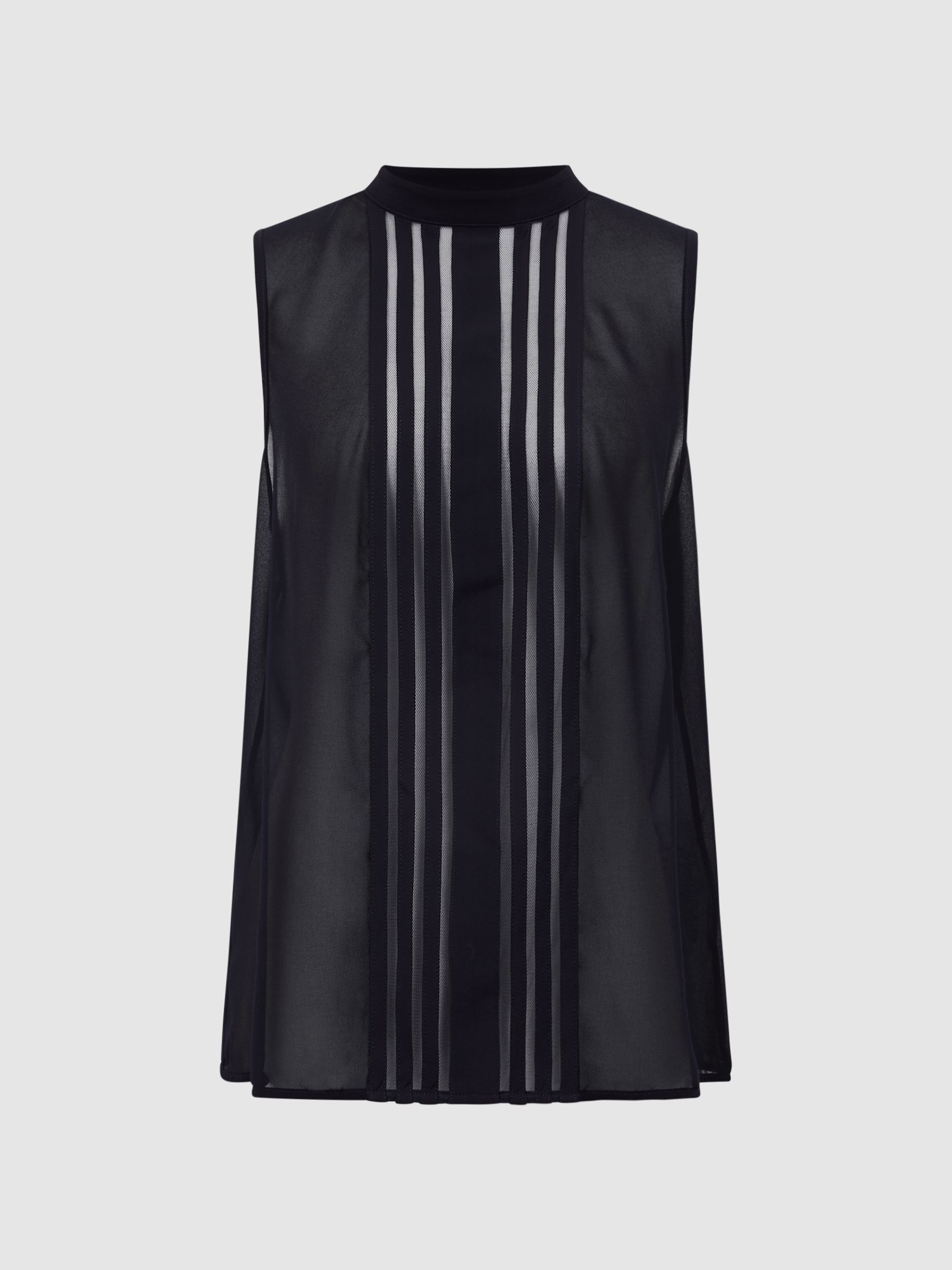 Sheer Striped Sleeveless Blouse in Navy - Image 2 of 7