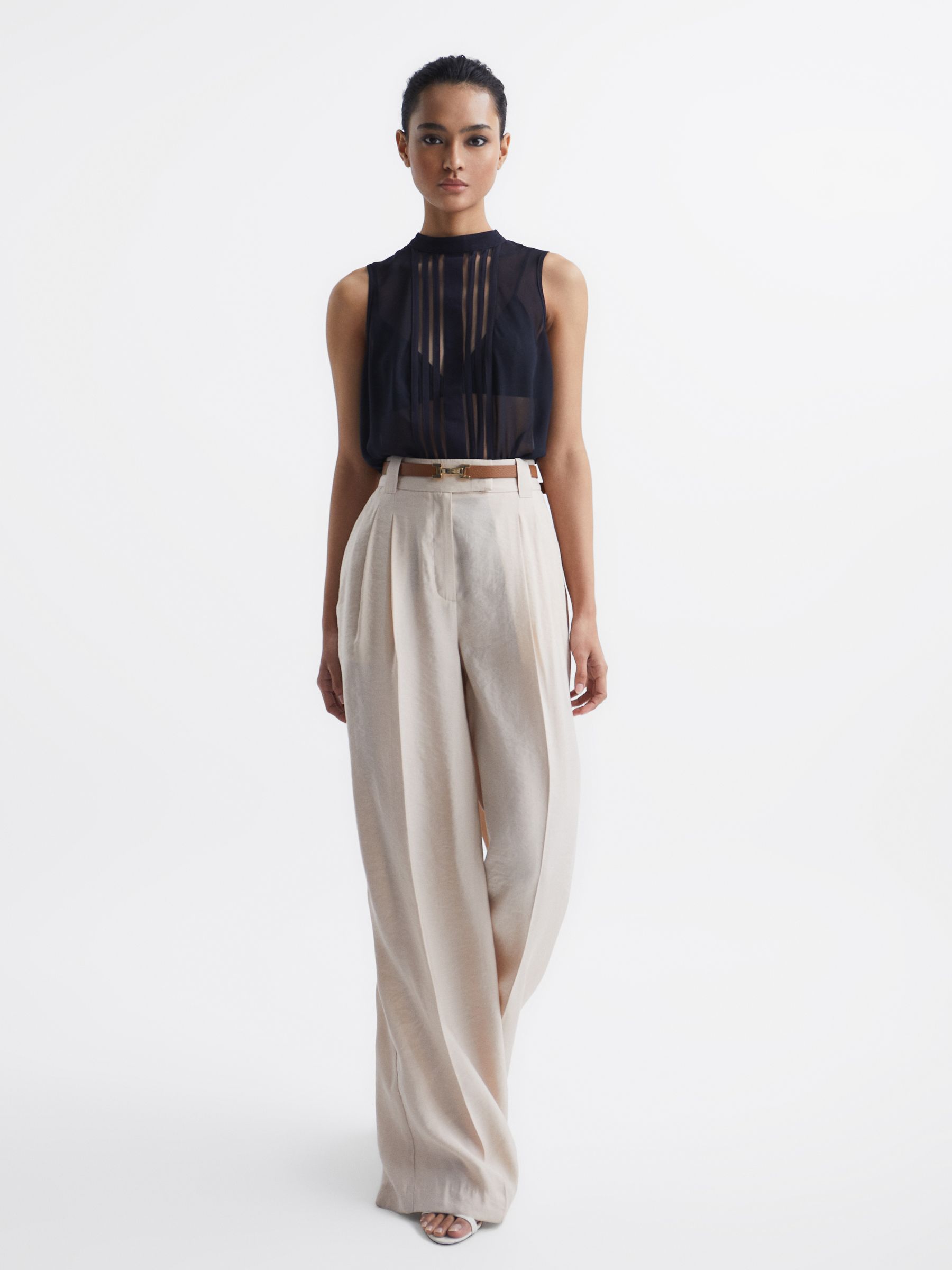 Sheer Striped Sleeveless Blouse in Navy - Image 3 of 7