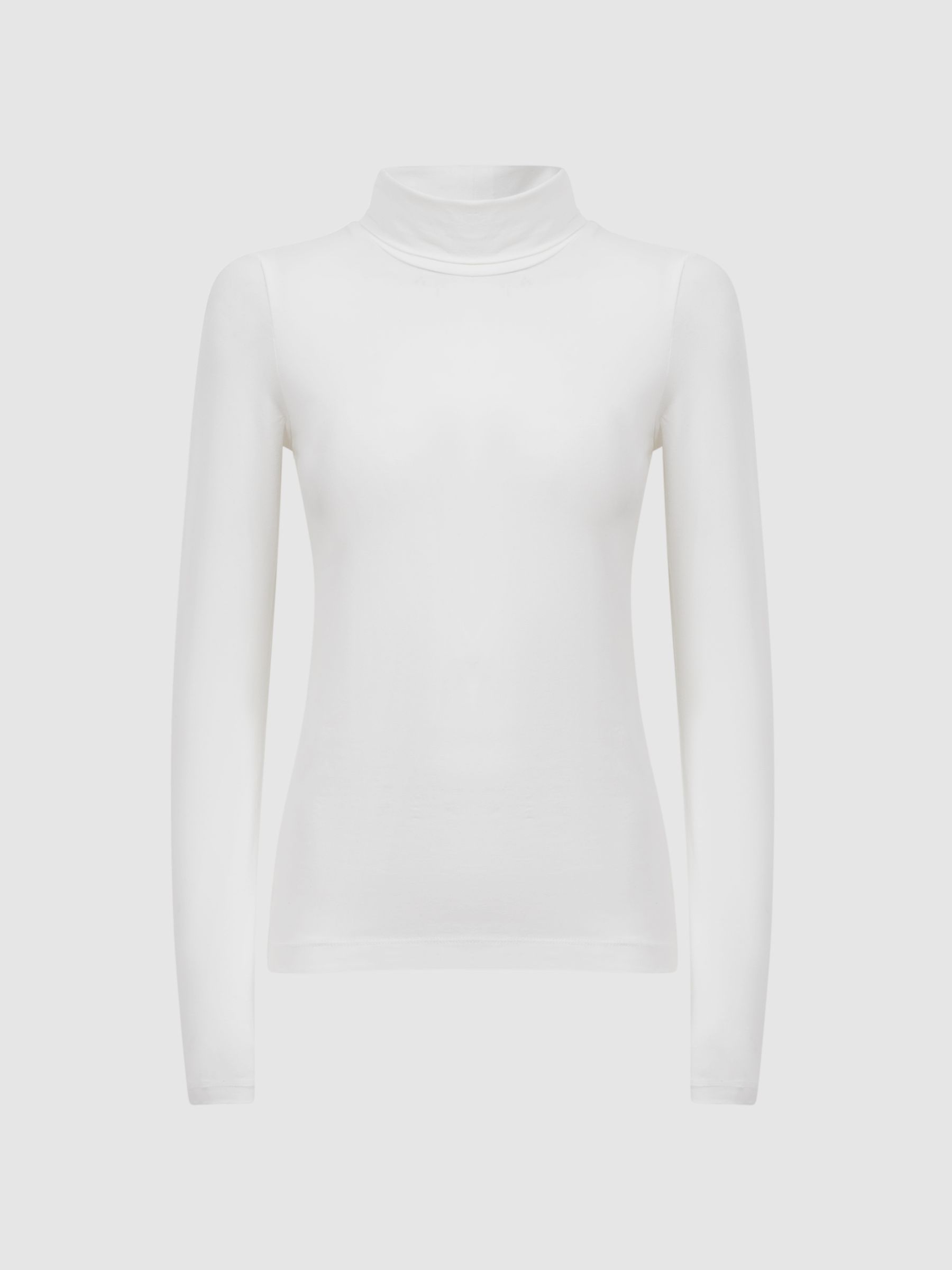 Fitted Roll Neck T-Shirt in White - Image 2 of 5 Fitted Roll Neck T-Shirt in White - Image 2 of 5