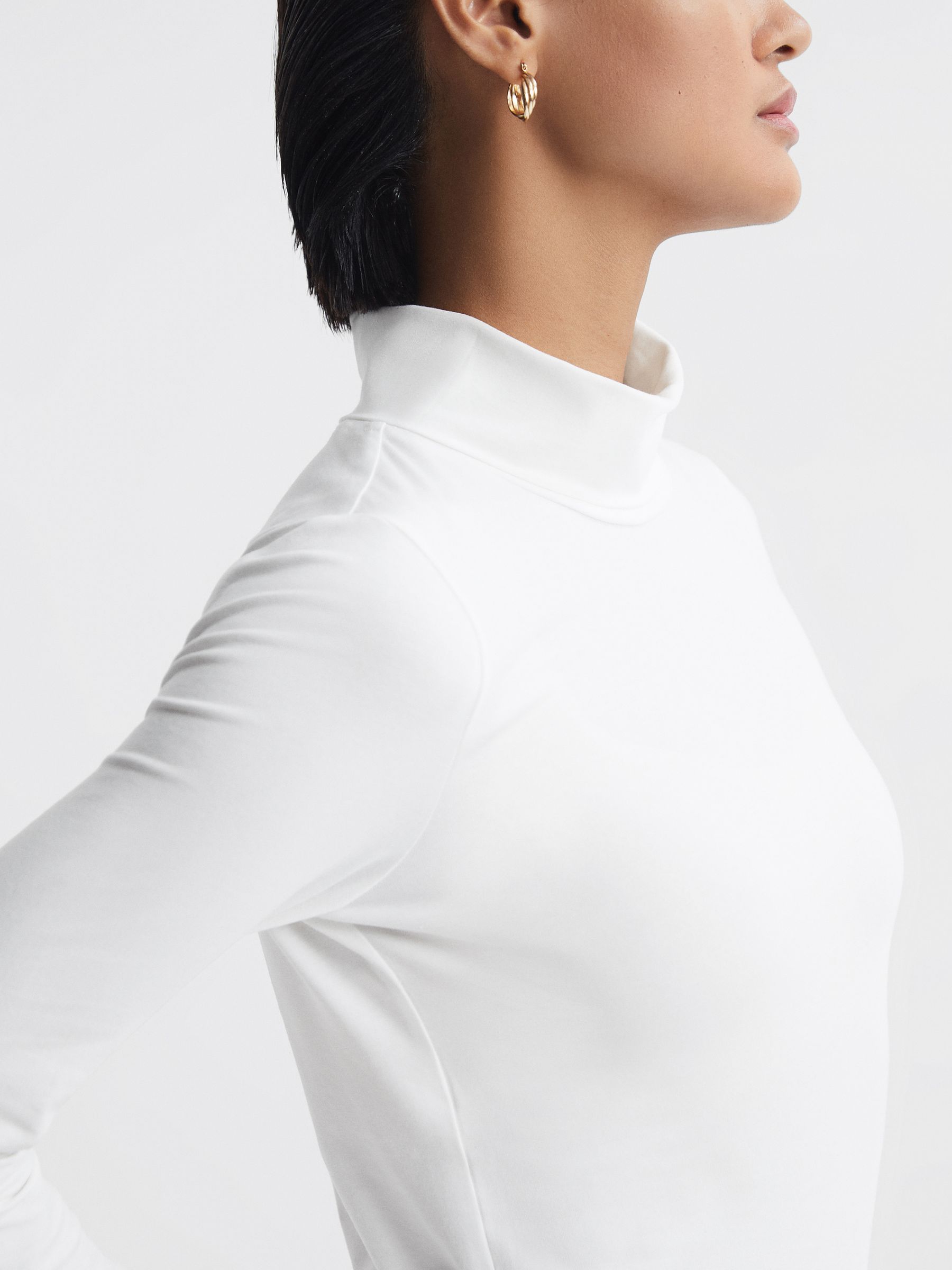 Fitted Roll Neck T-Shirt in White - Image 4 of 5