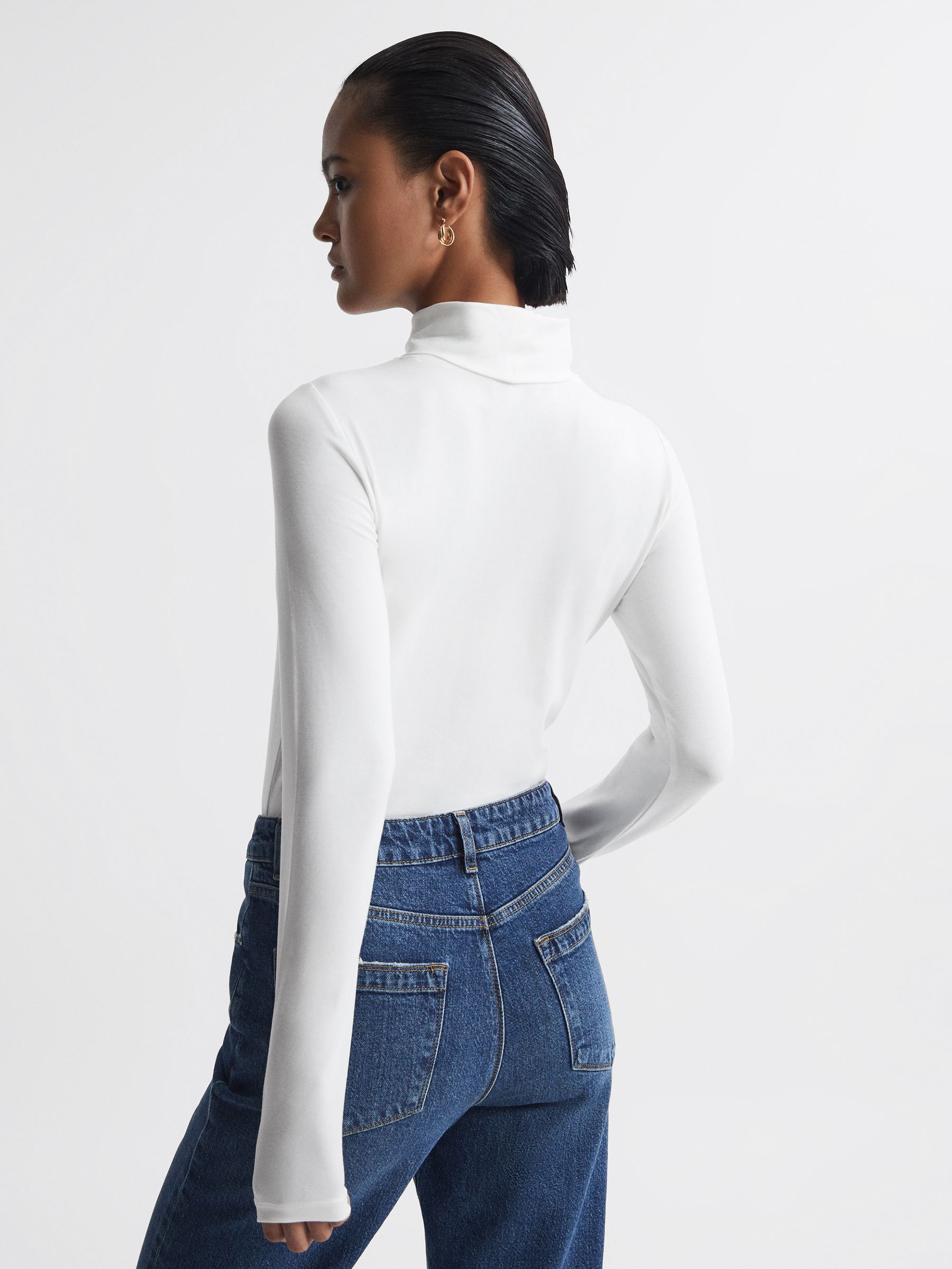 Fitted Roll Neck T-Shirt in White - Image 5 of 5