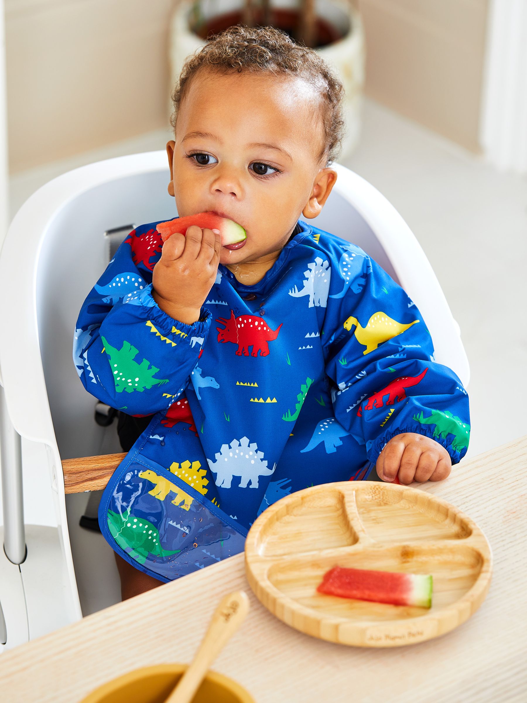Deluxe Sleeved Bib in Blue Dinosaur - Image 2 of 3