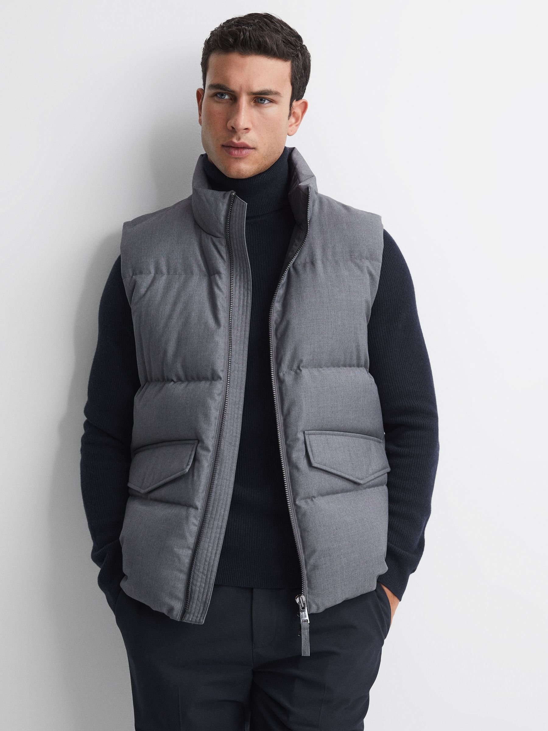 Quilted Sleeveless Gilet in Grey - Image 1 of 5