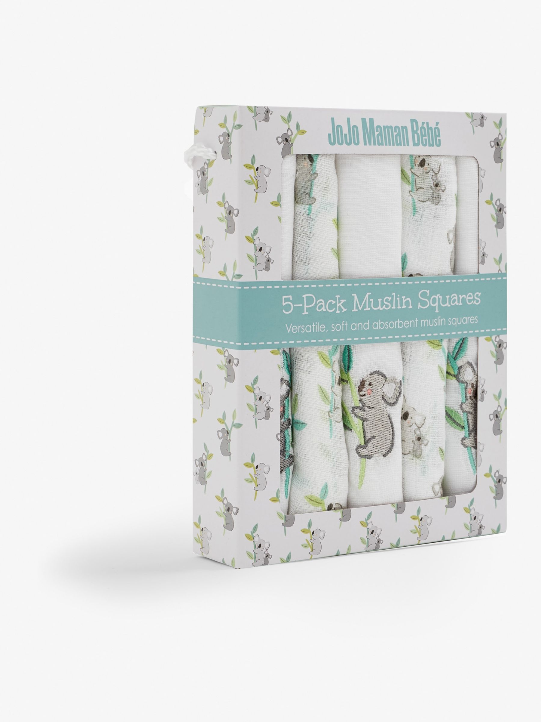 5-Pack Koala Embroidered Muslins in Grey - Image 1 of 3