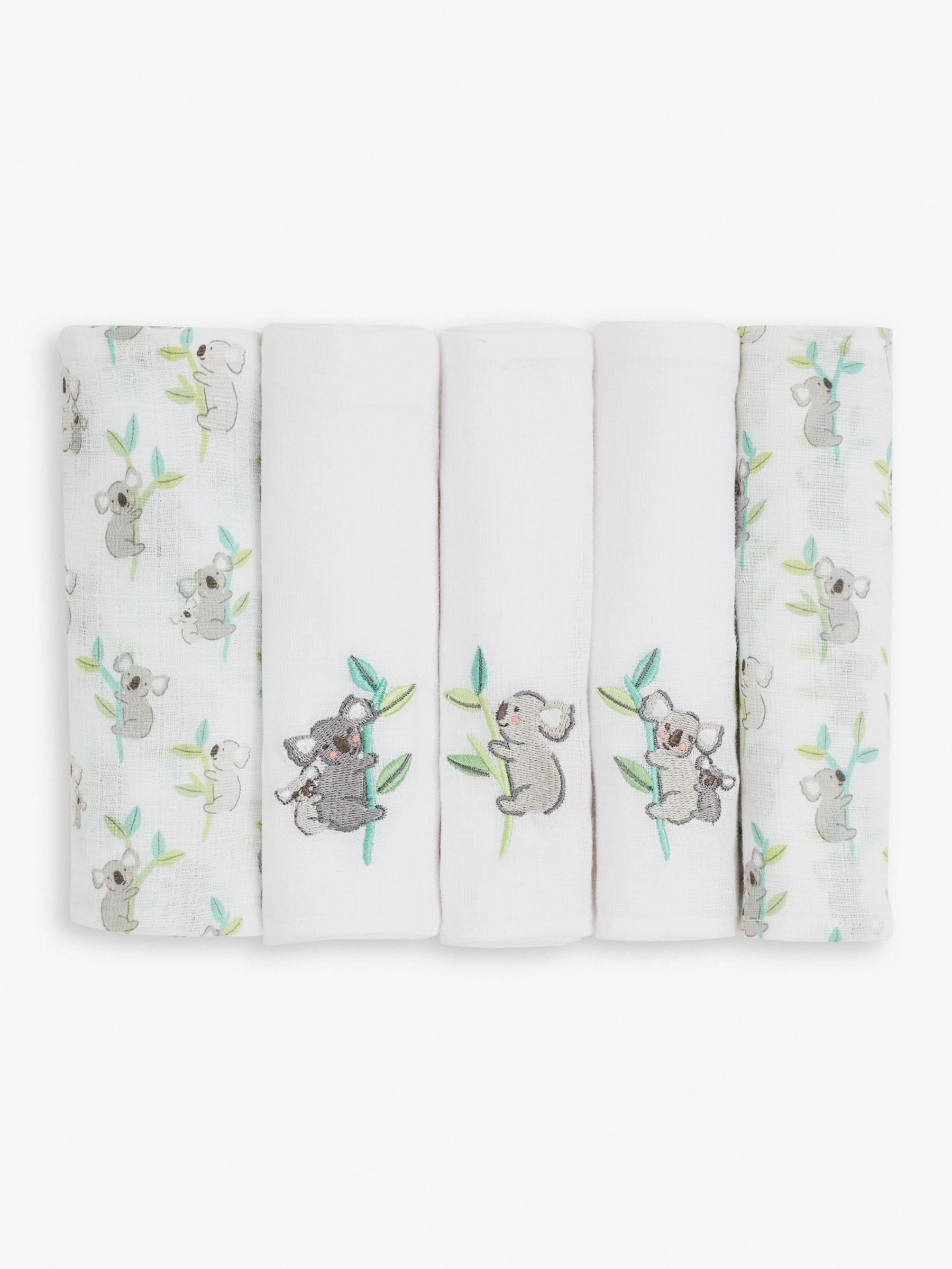 5-Pack Koala Embroidered Muslins in Grey - Image 2 of 3