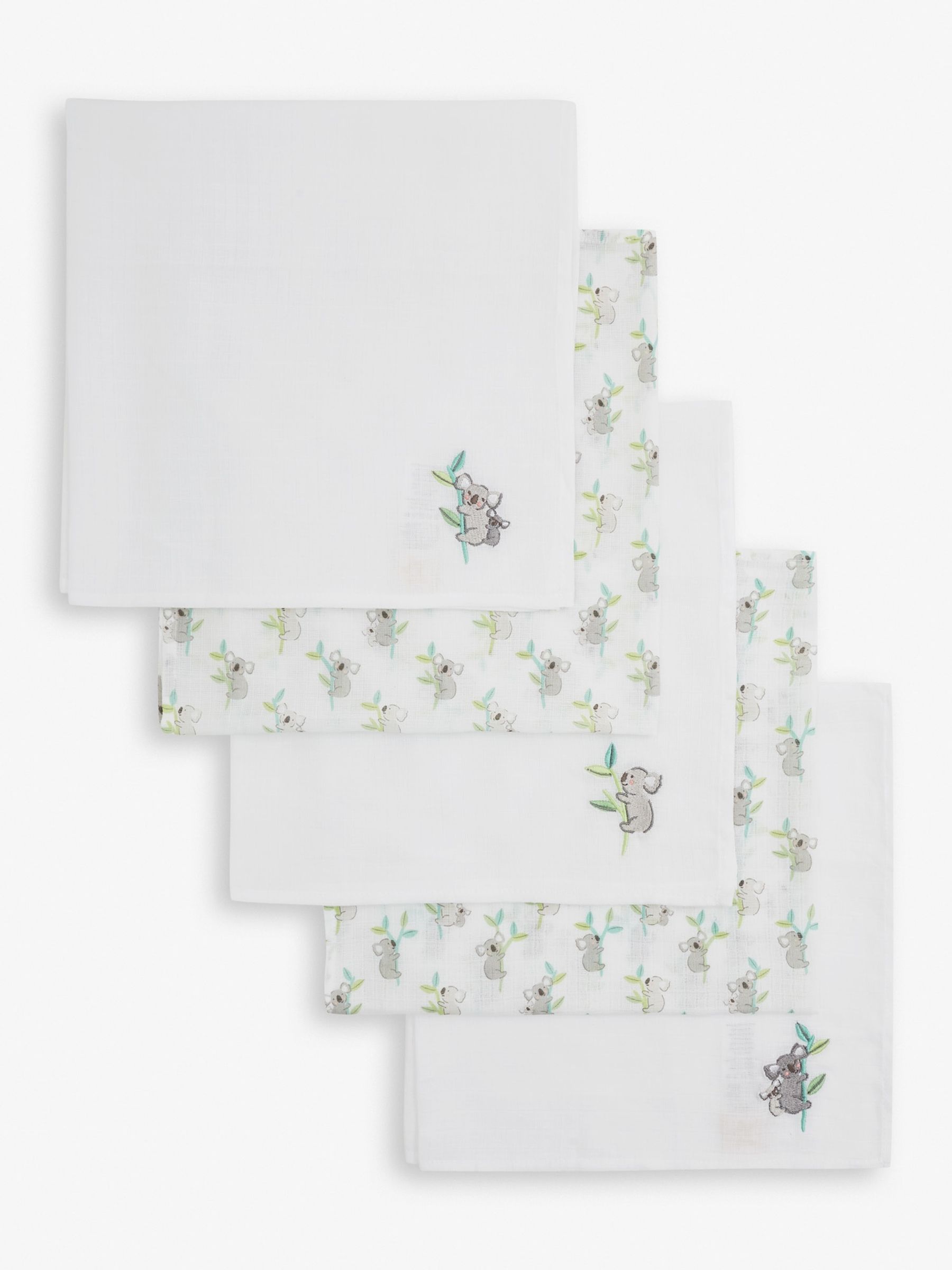 5-Pack Koala Embroidered Muslins in Grey - Image 3 of 3