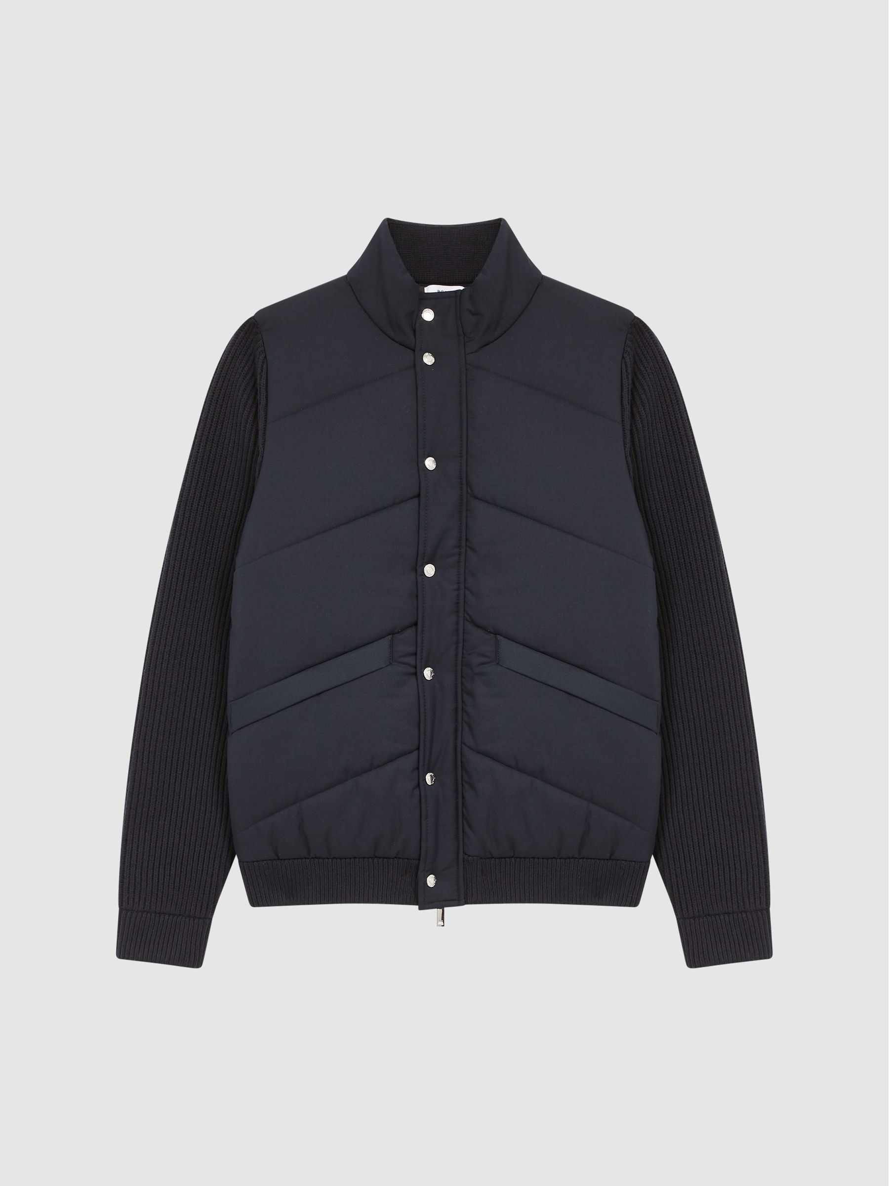 Quilted Hybrid Funnel Neck Jacket in Navy - Image 2 of 6