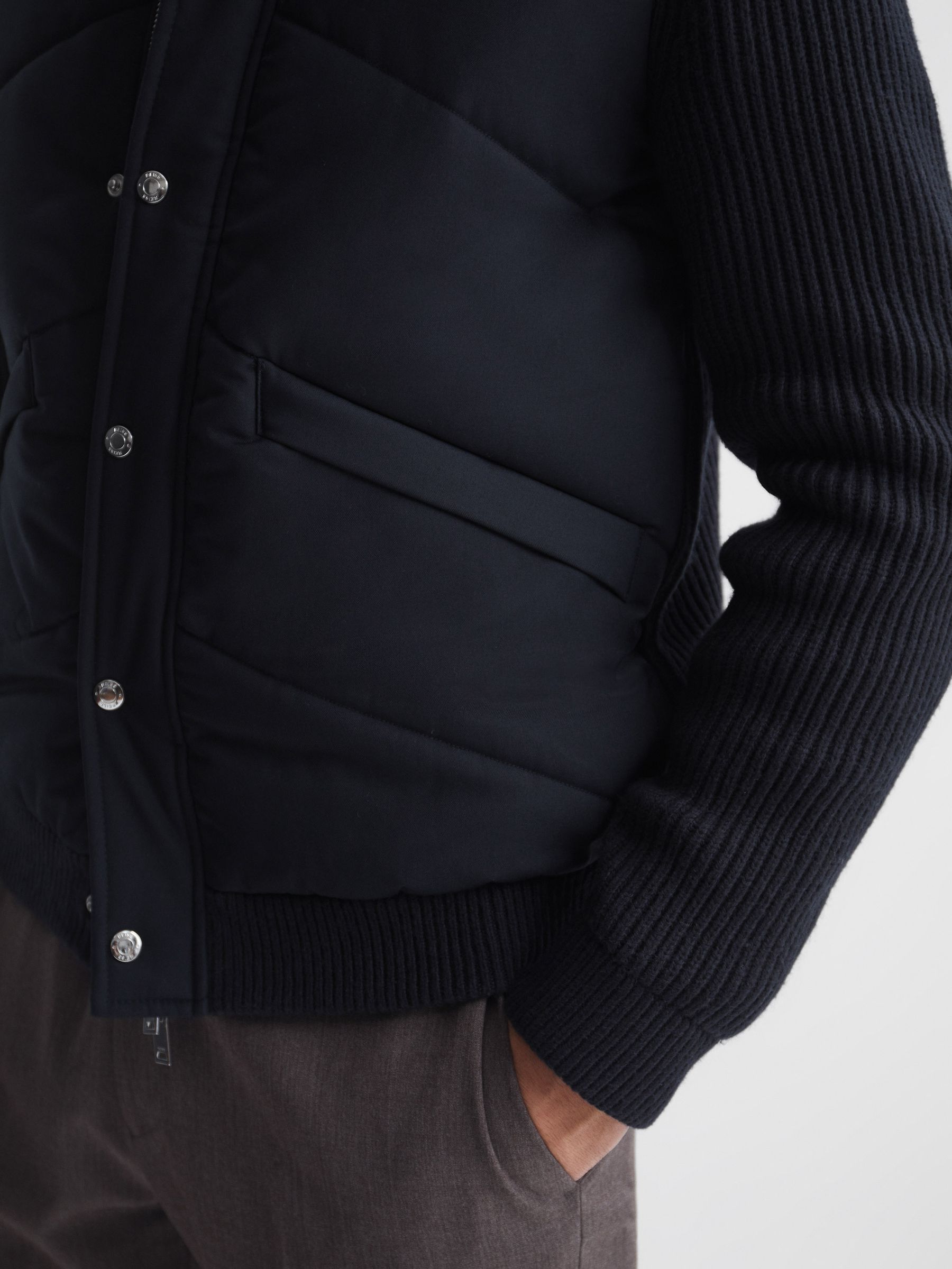Quilted Hybrid Funnel Neck Jacket in Navy - Image 4 of 6