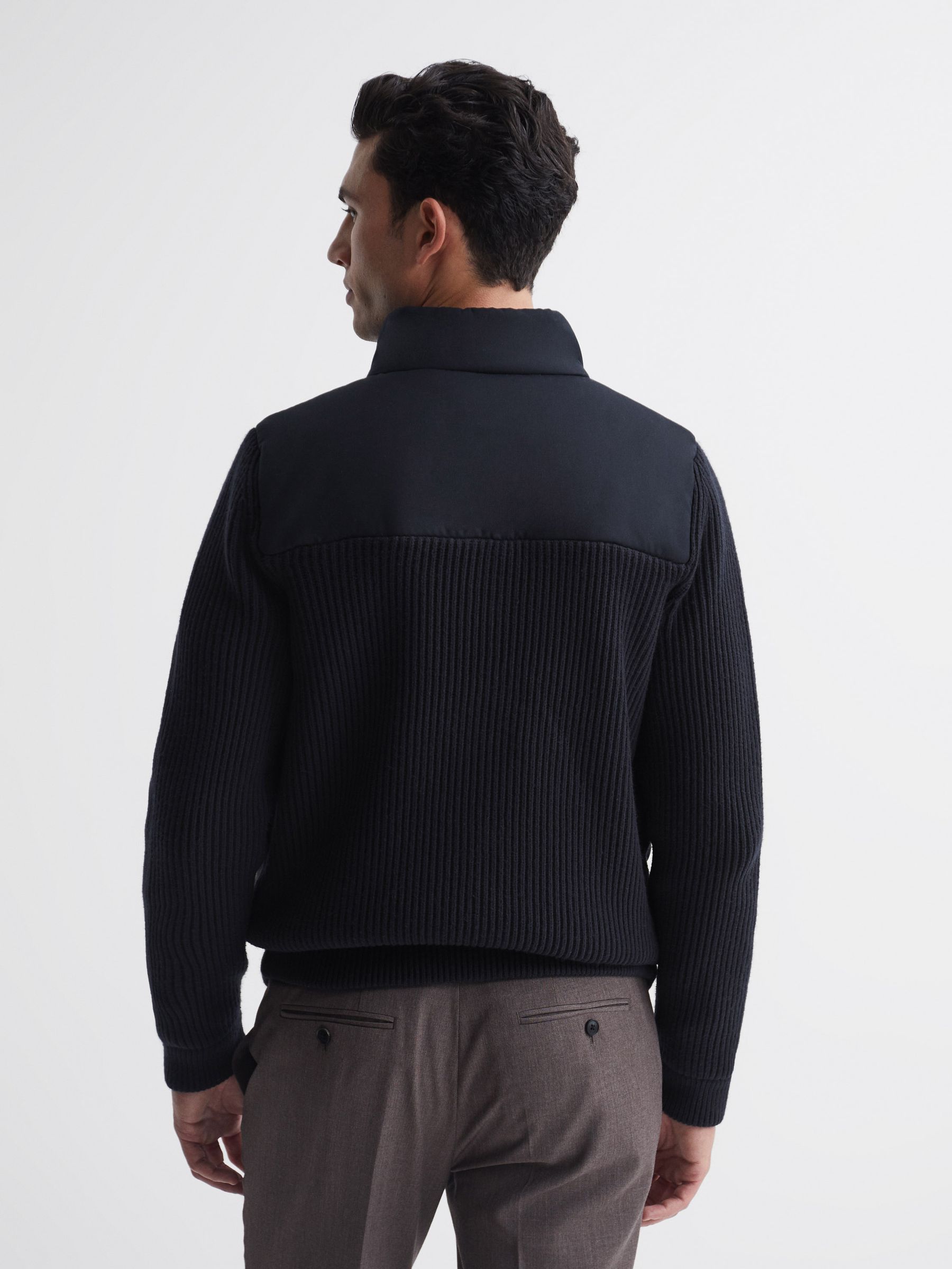 Quilted Hybrid Funnel Neck Jacket in Navy - Image 5 of 6