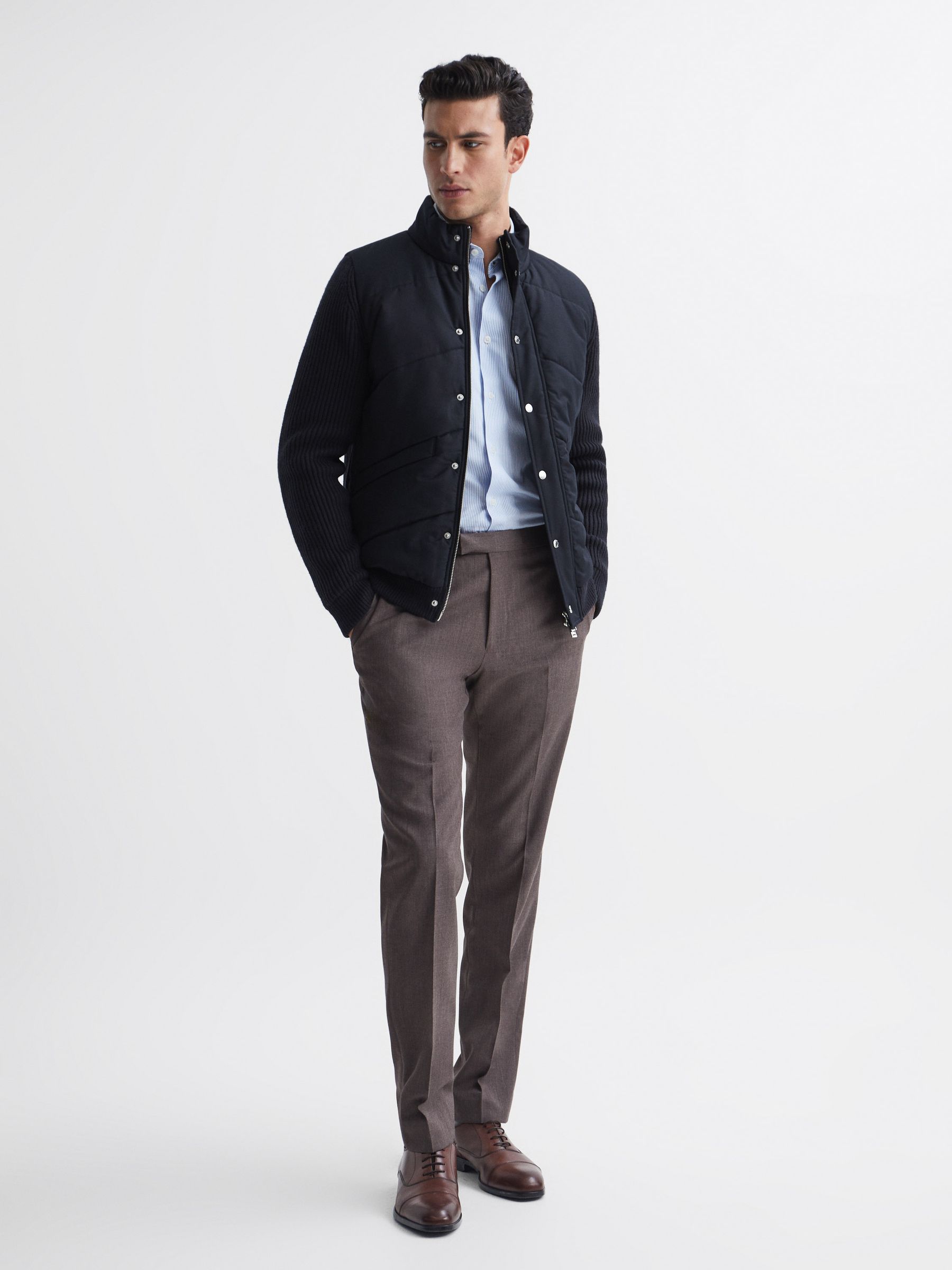 Quilted Hybrid Funnel Neck Jacket in Navy - Image 6 of 6