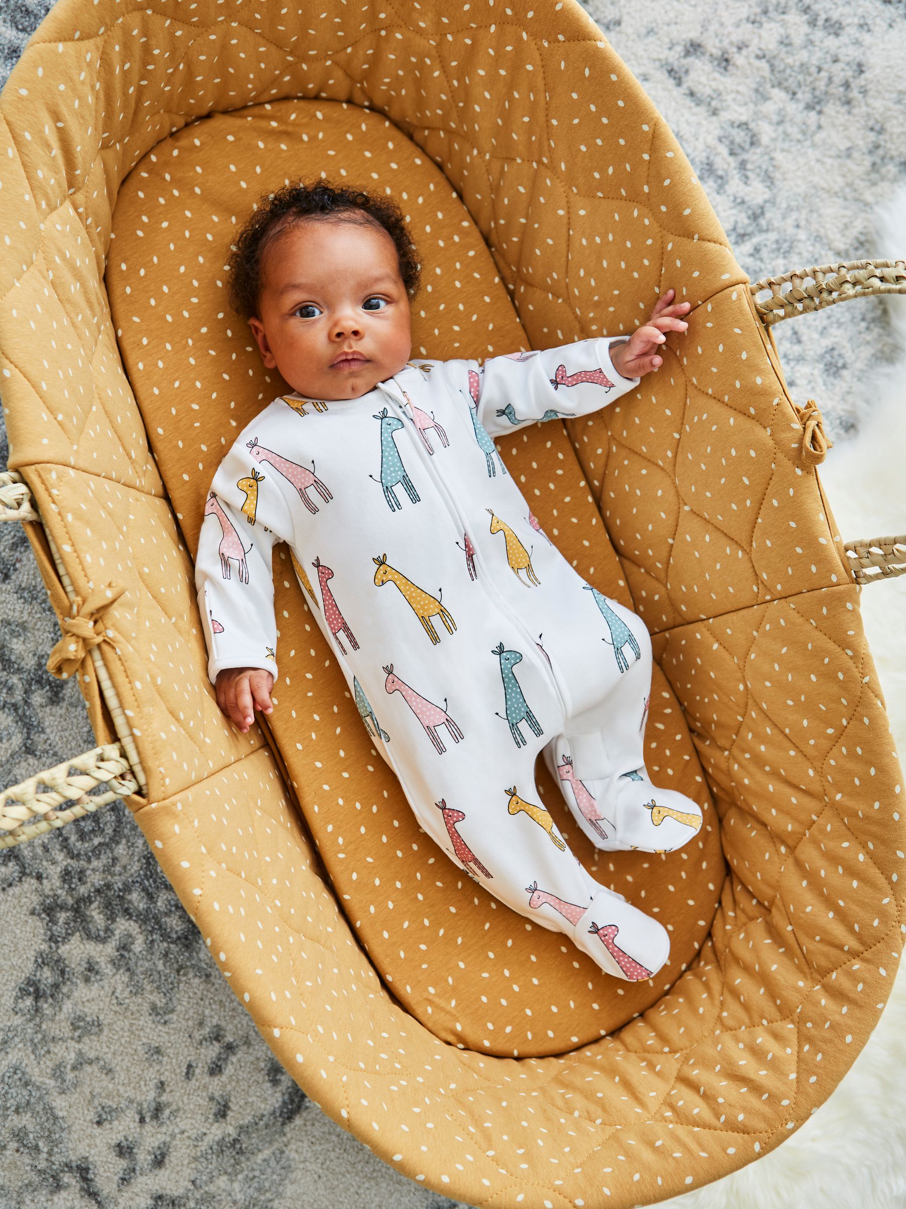 Yellow Giraffe Print Zip Cotton Baby Sleepsuit - Image 1 of 4