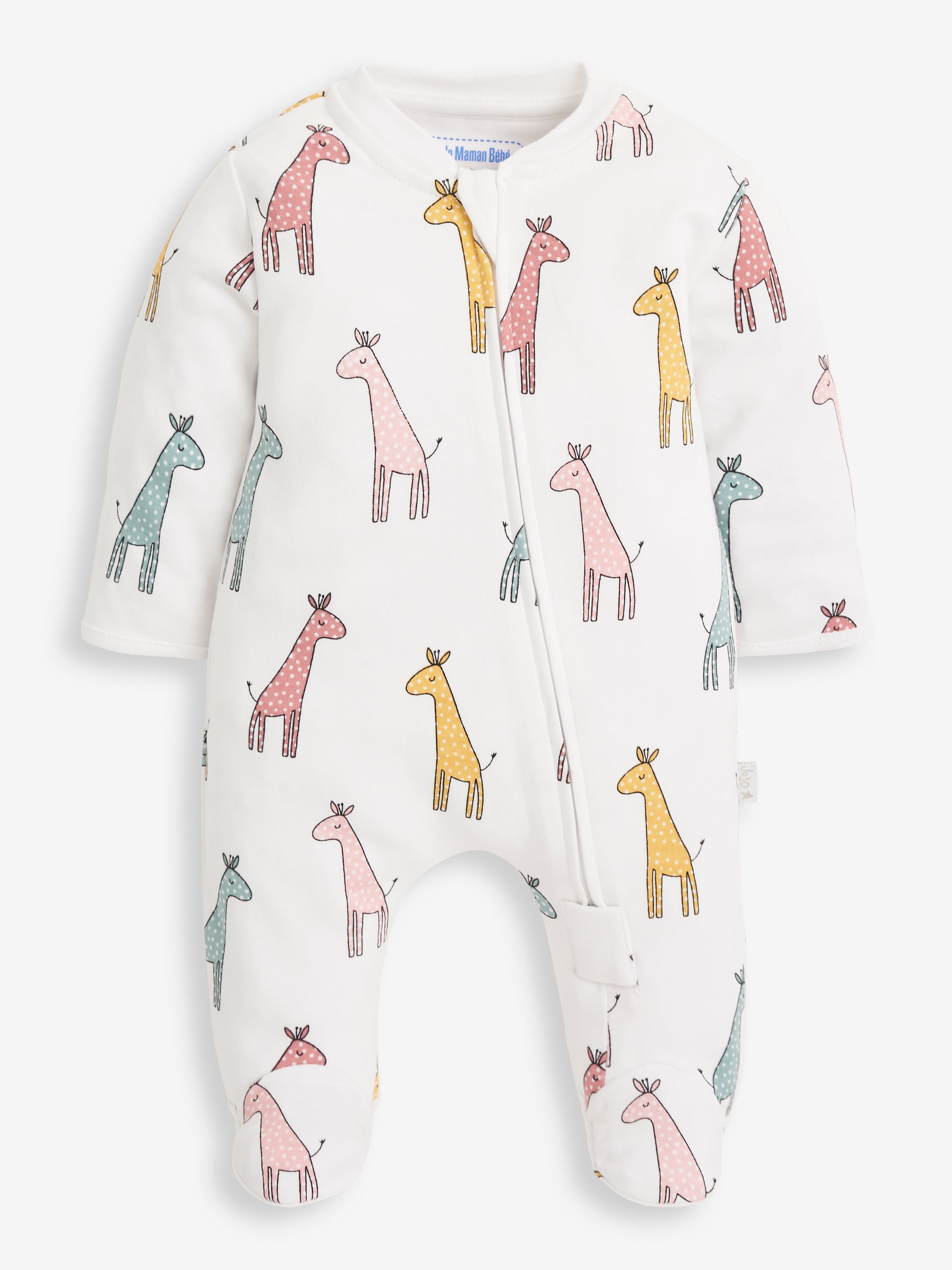Yellow Giraffe Print Zip Cotton Baby Sleepsuit - Image 2 of 4