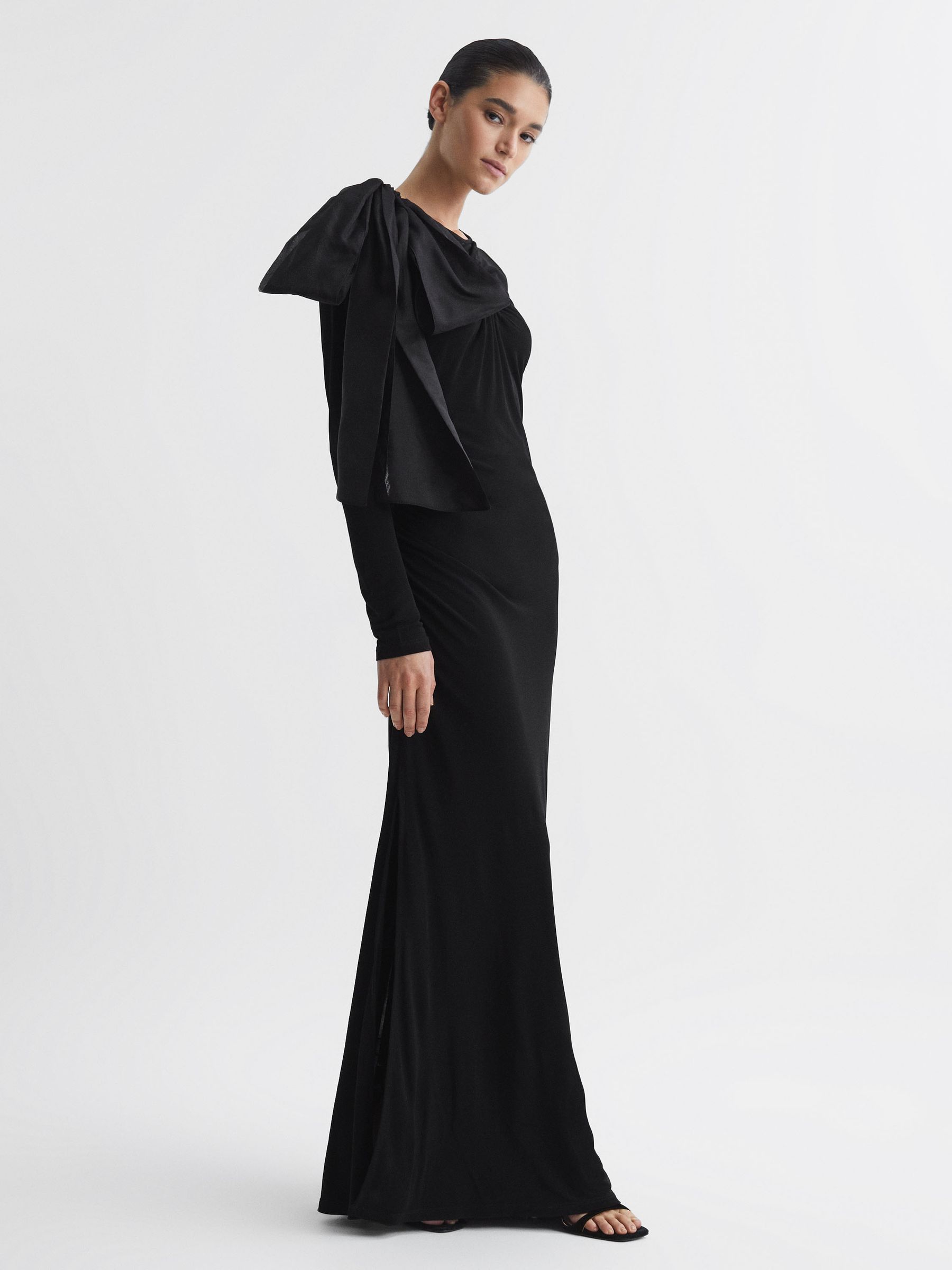 Bodycon Bow Maxi Dress in Black - Image 5 of 6