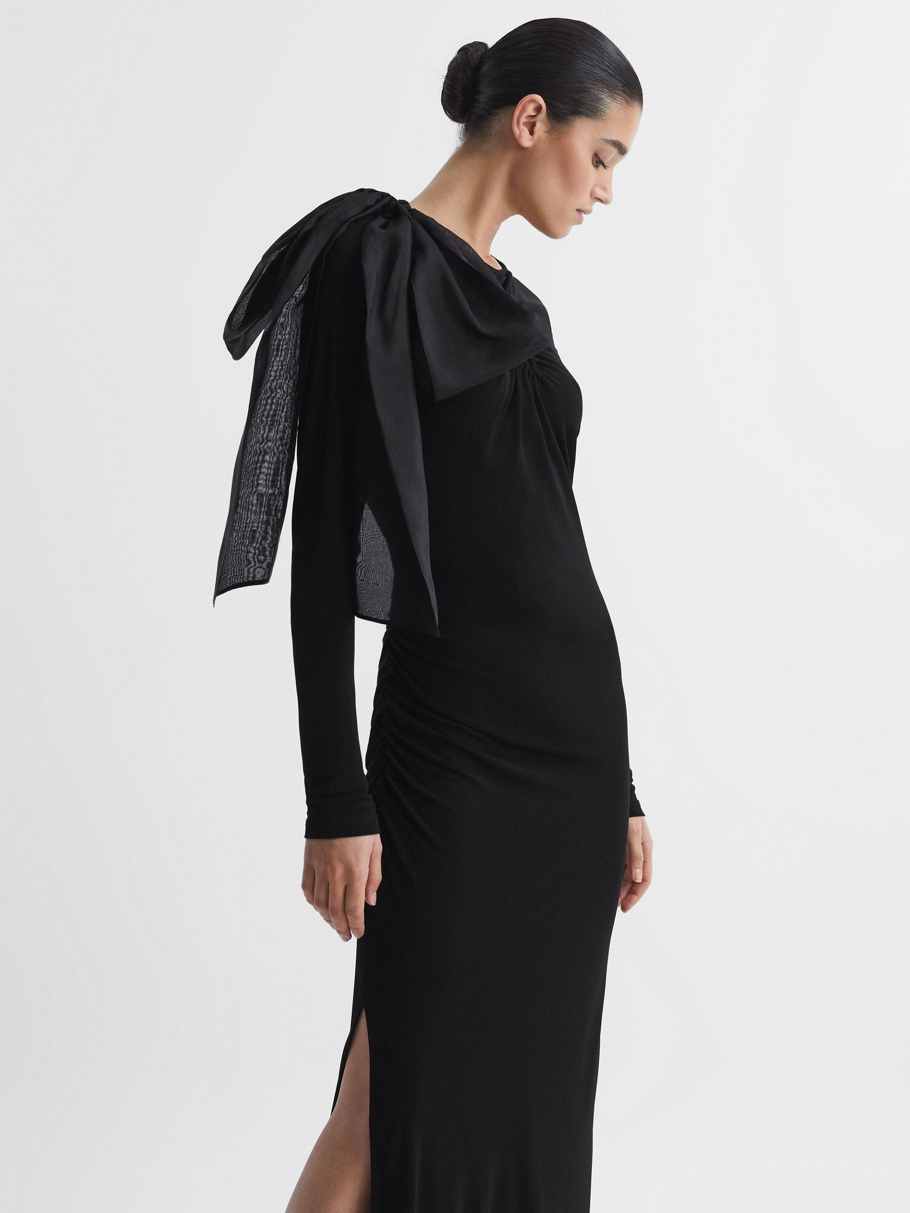 Reiss Bodycon Bow Maxi Dress in Black - REISS Reiss Bodycon Bow Maxi Dress in Black - REISS