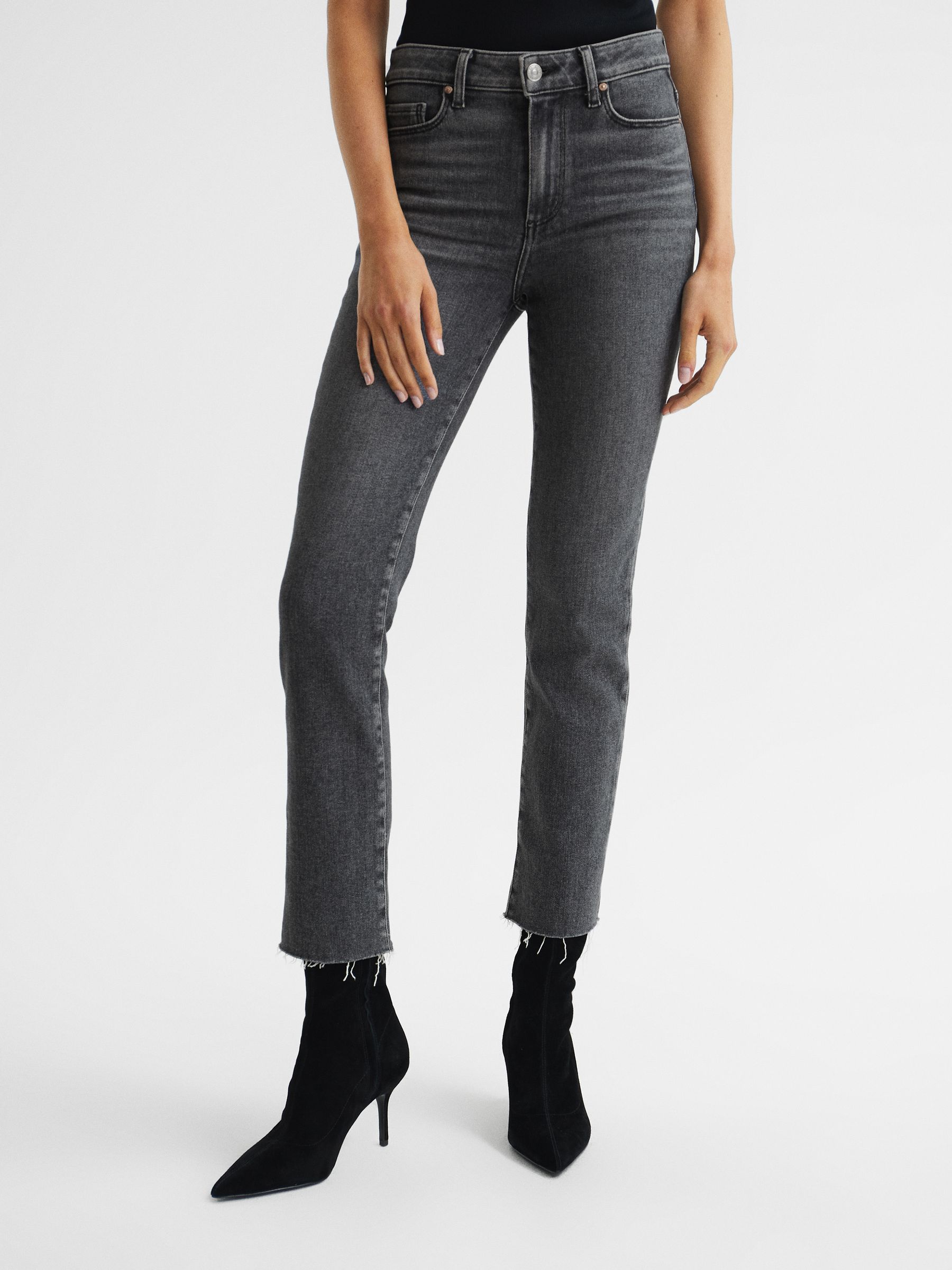 Paige Cindy Straight Leg Raw Hem Jeans in Washed Black - Image 1 of 9 Paige Cindy Straight Leg Raw Hem Jeans in Washed Black - Image 1 of 9
