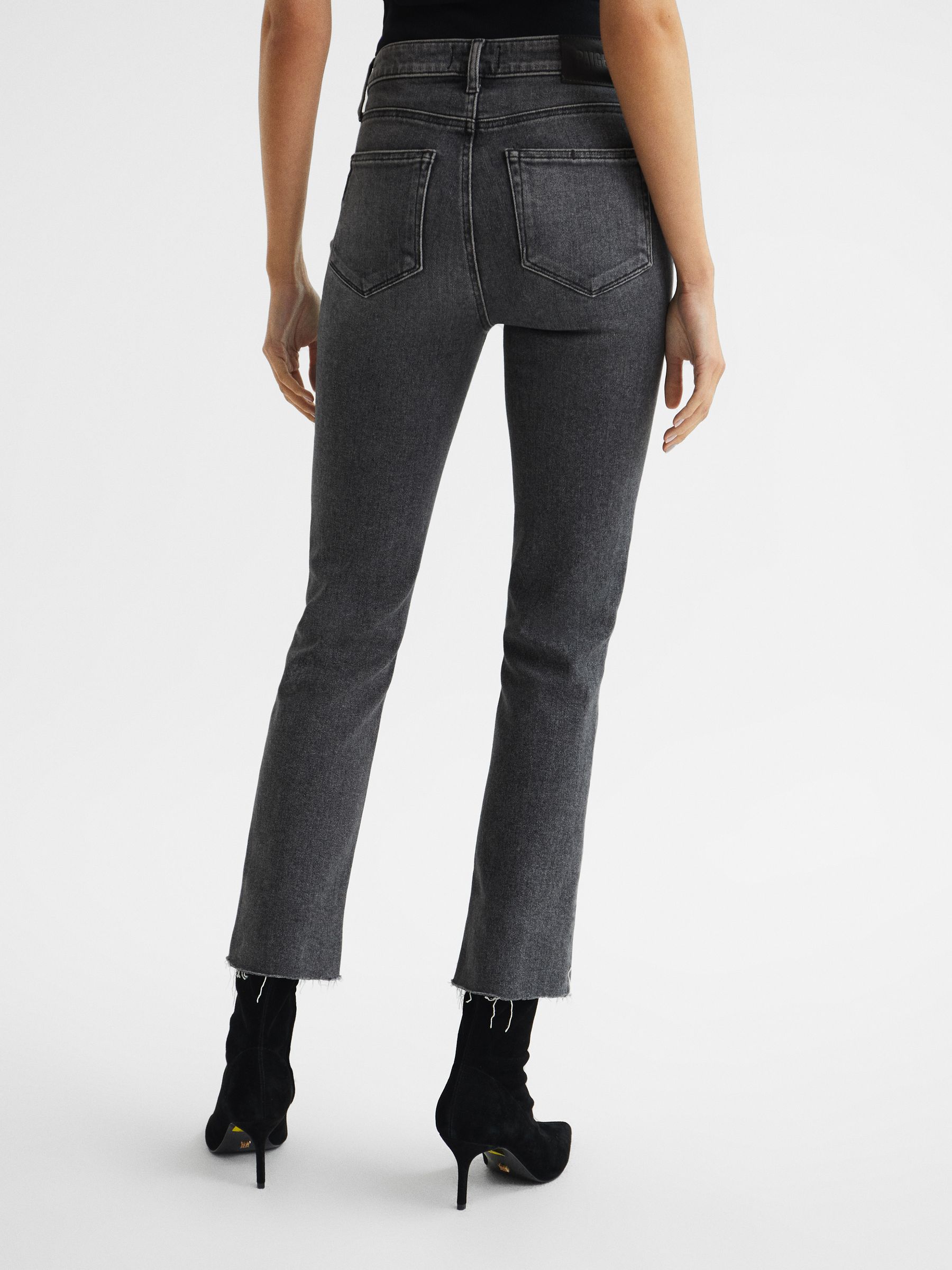 Paige Cindy Straight Leg Raw Hem Jeans in Washed Black - Image 4 of 9