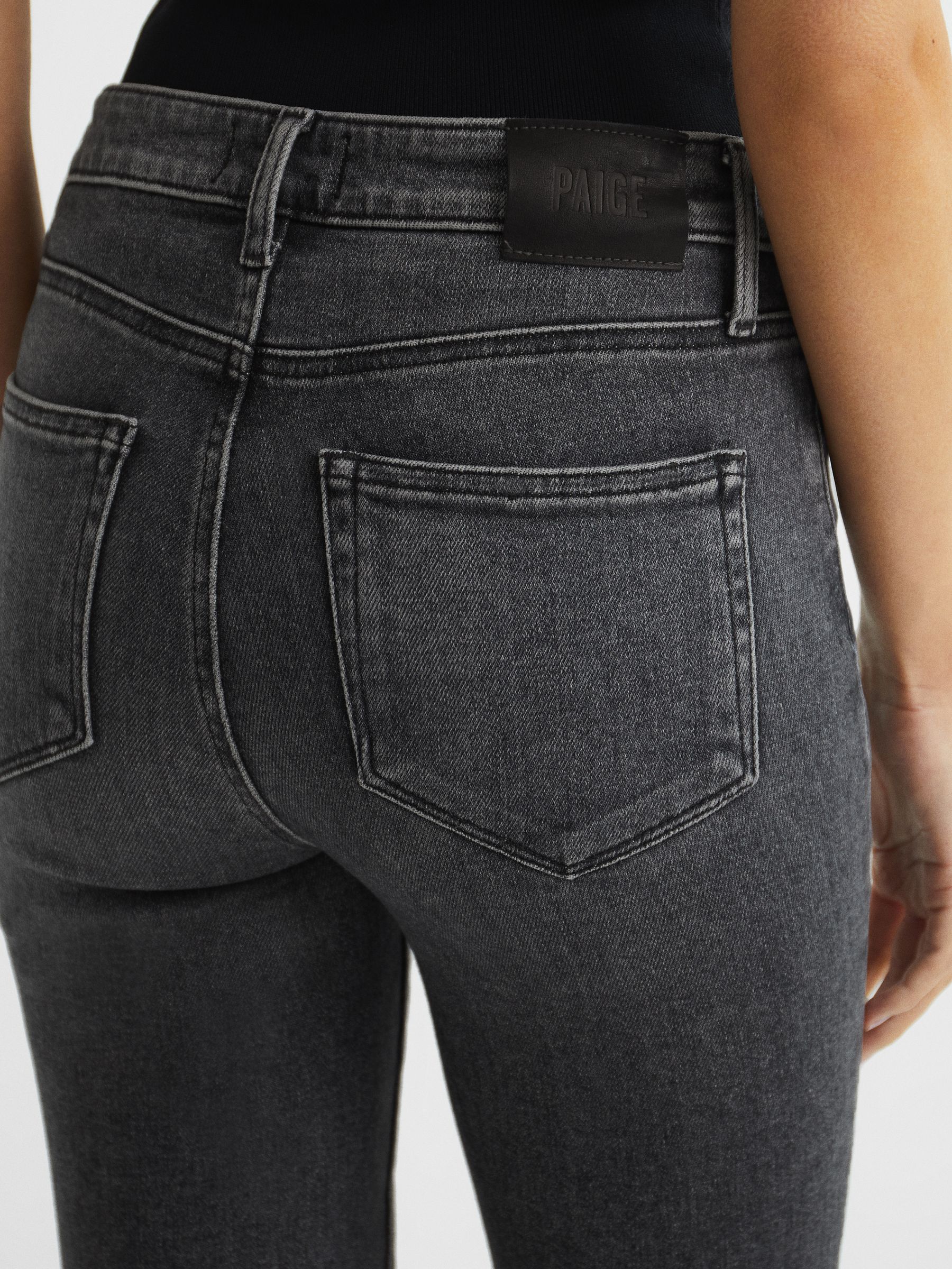 Paige Cindy Straight Leg Raw Hem Jeans in Washed Black - Image 5 of 9