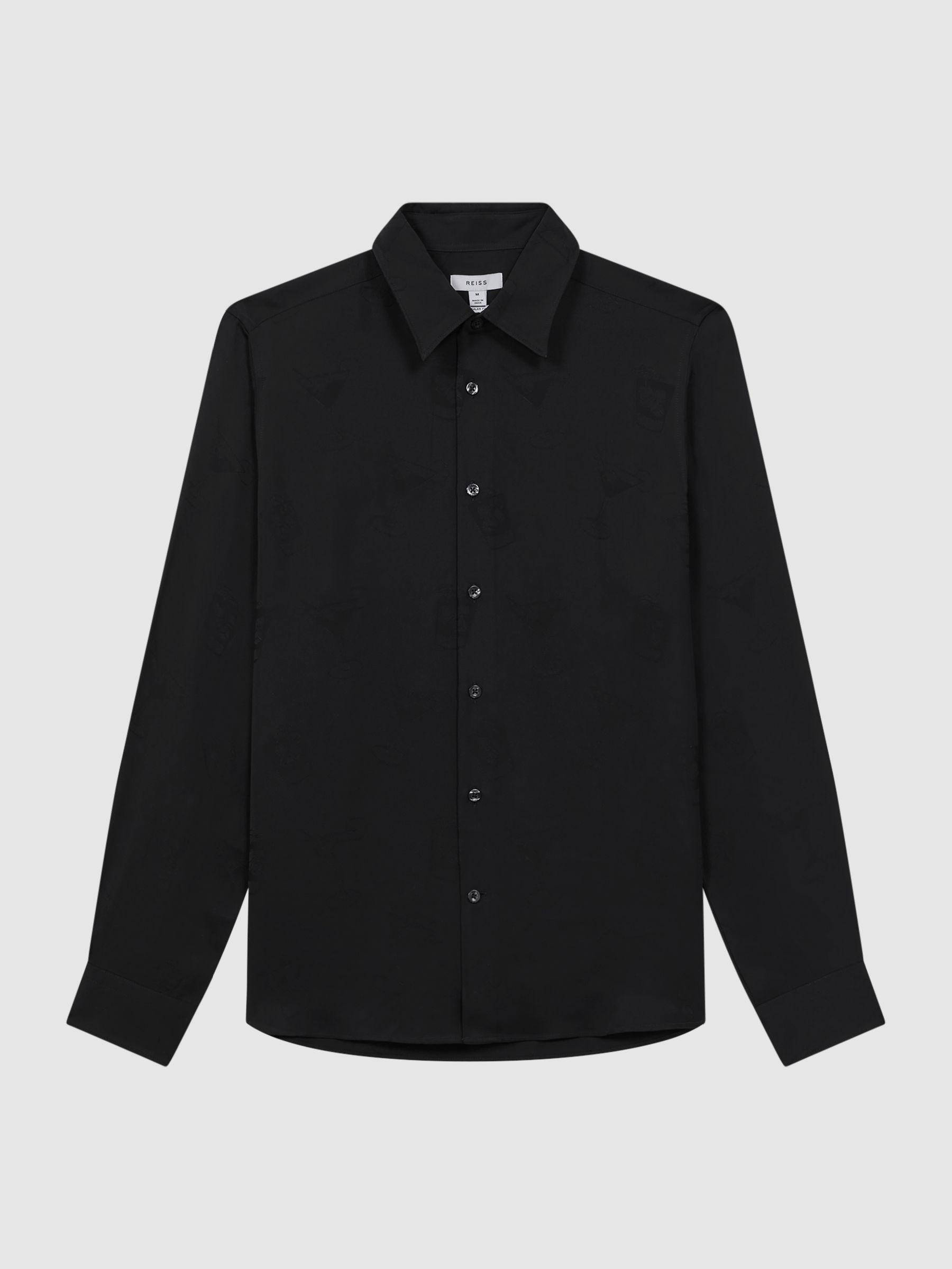 Jacquard Button-Through Shirt in Black - Image 2 of 6 Jacquard Button-Through Shirt in Black - Image 2 of 6