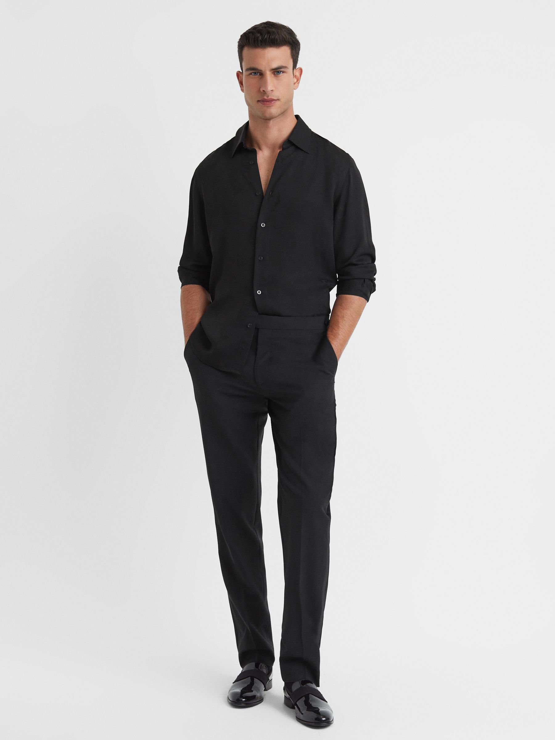 Jacquard Button-Through Shirt in Black - Image 4 of 6