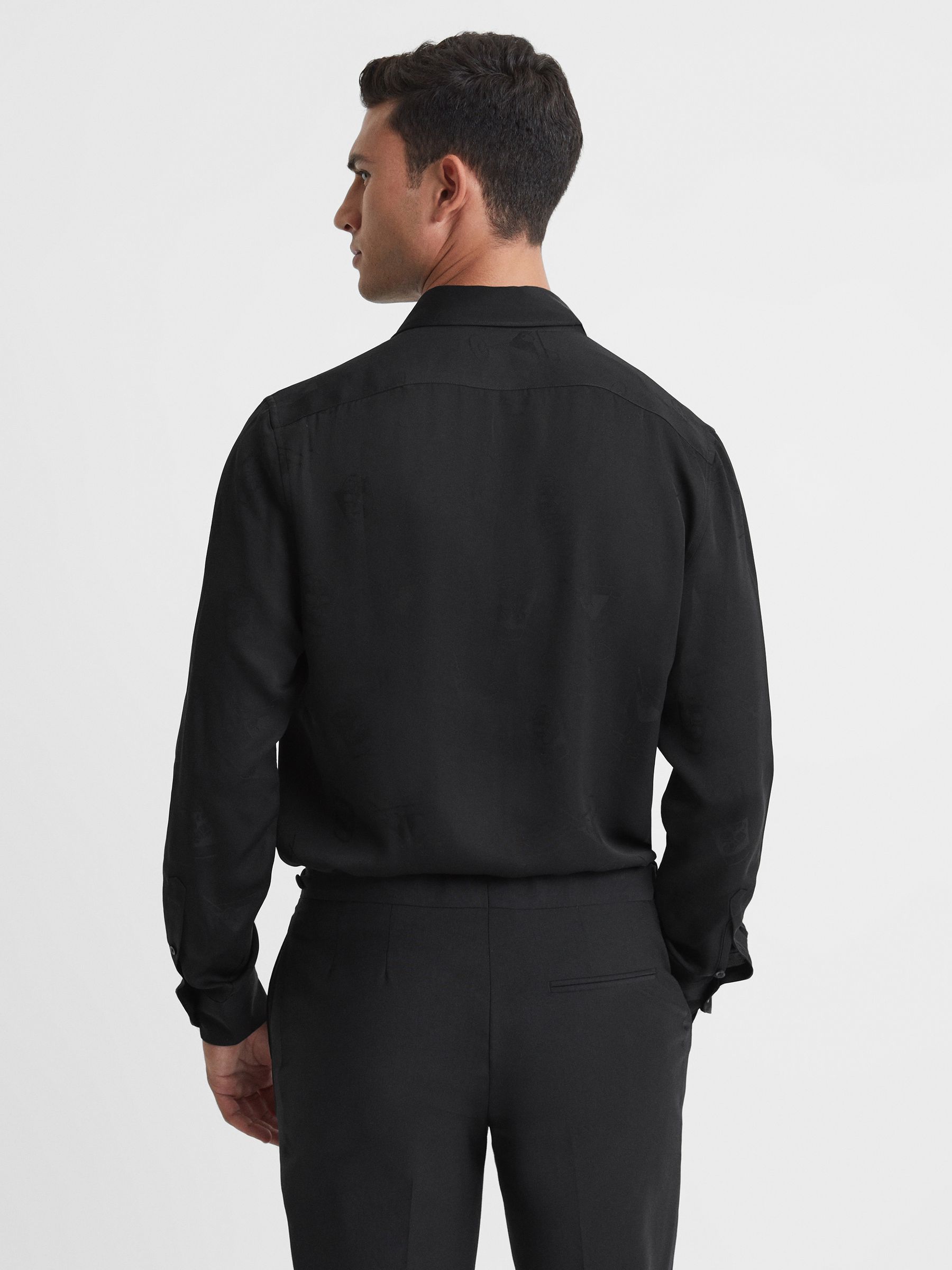Jacquard Button-Through Shirt in Black - Image 5 of 6